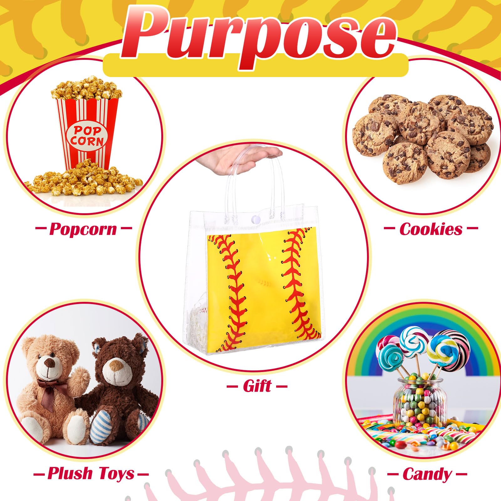 Resholder 30 szt. softball przezroczyste torby na prezenty z PCW, luzem, 3 style, softball, torby na przekąski, z uchwytem, sportowe, tematyczne, na imprezę, upominek, cukierki, artykuły dekoracyjne