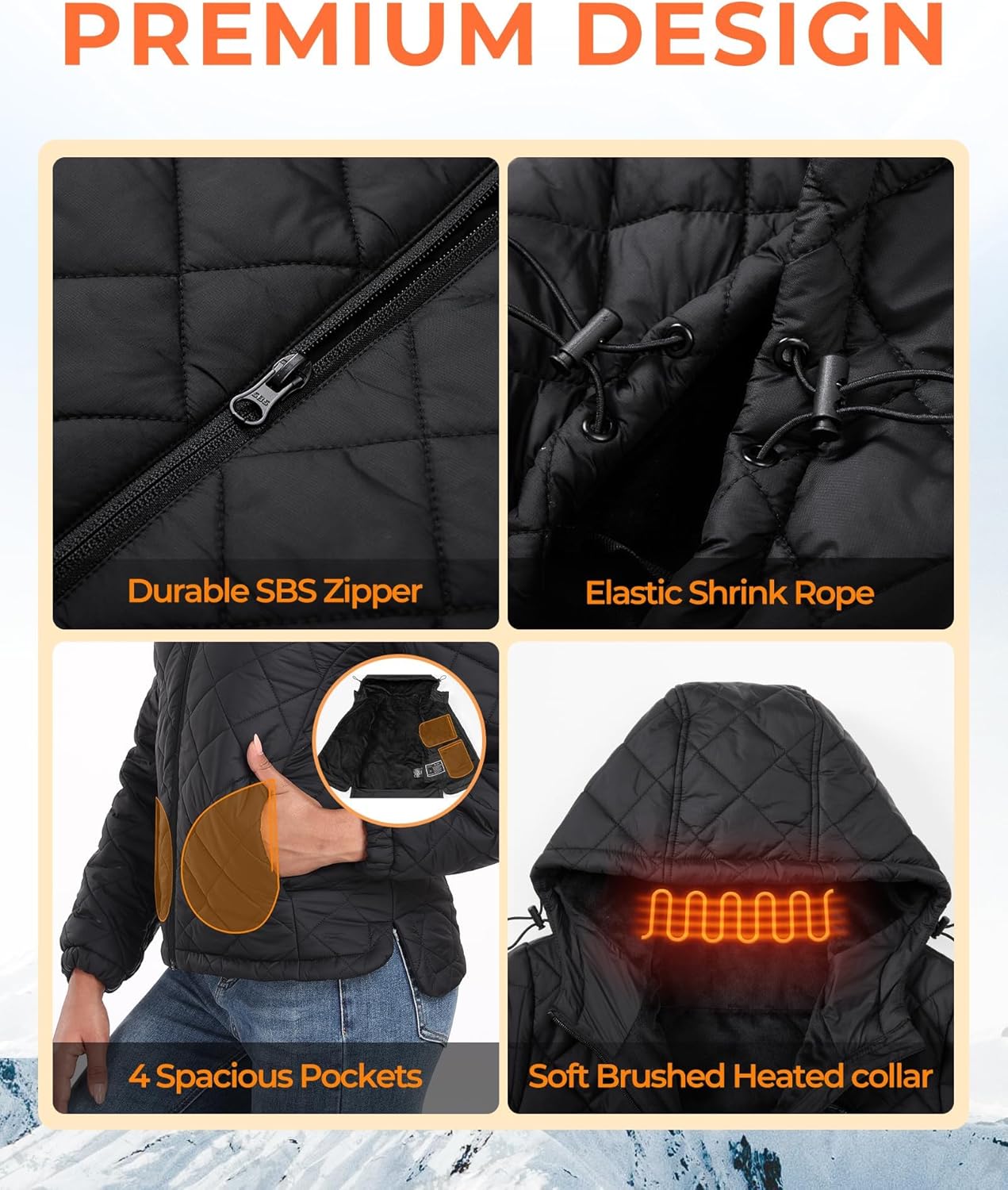 Topdot Quilted Heated Jacket for Women with 16000mAh 7.4V Battery Pack, 10 Heating Zones Lightweight Women's Heated Jacket - Image 7