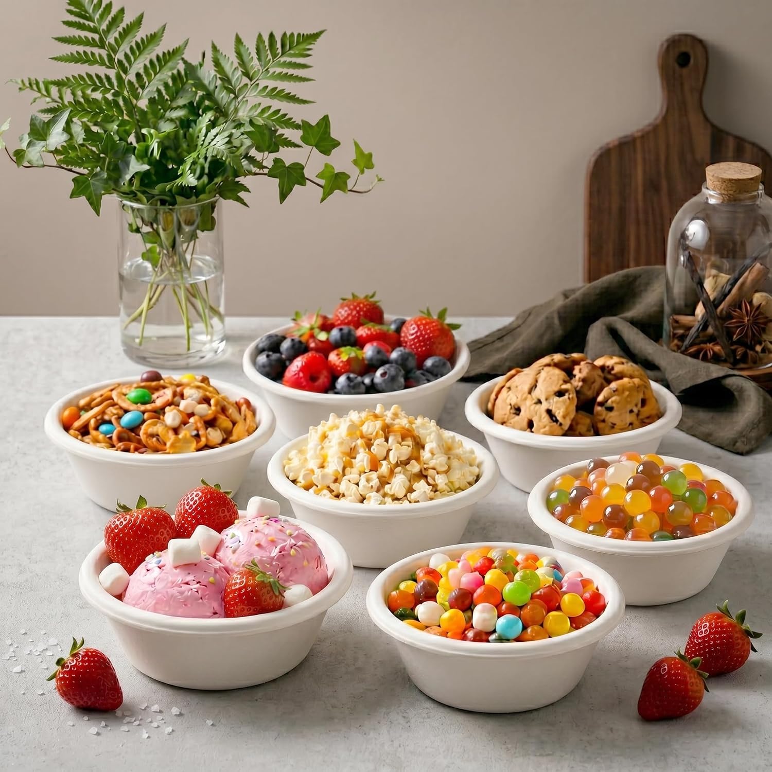 Urban Box Co. 8 oz Compostable Paper Bowls, 200 Pack - Biodegradable Disposable Bowls - Heavy-Duty Leak-Proof, Microwave Safe, Eco-Friendly Bagasse Bowls for Parties, Catering & Takeout Use