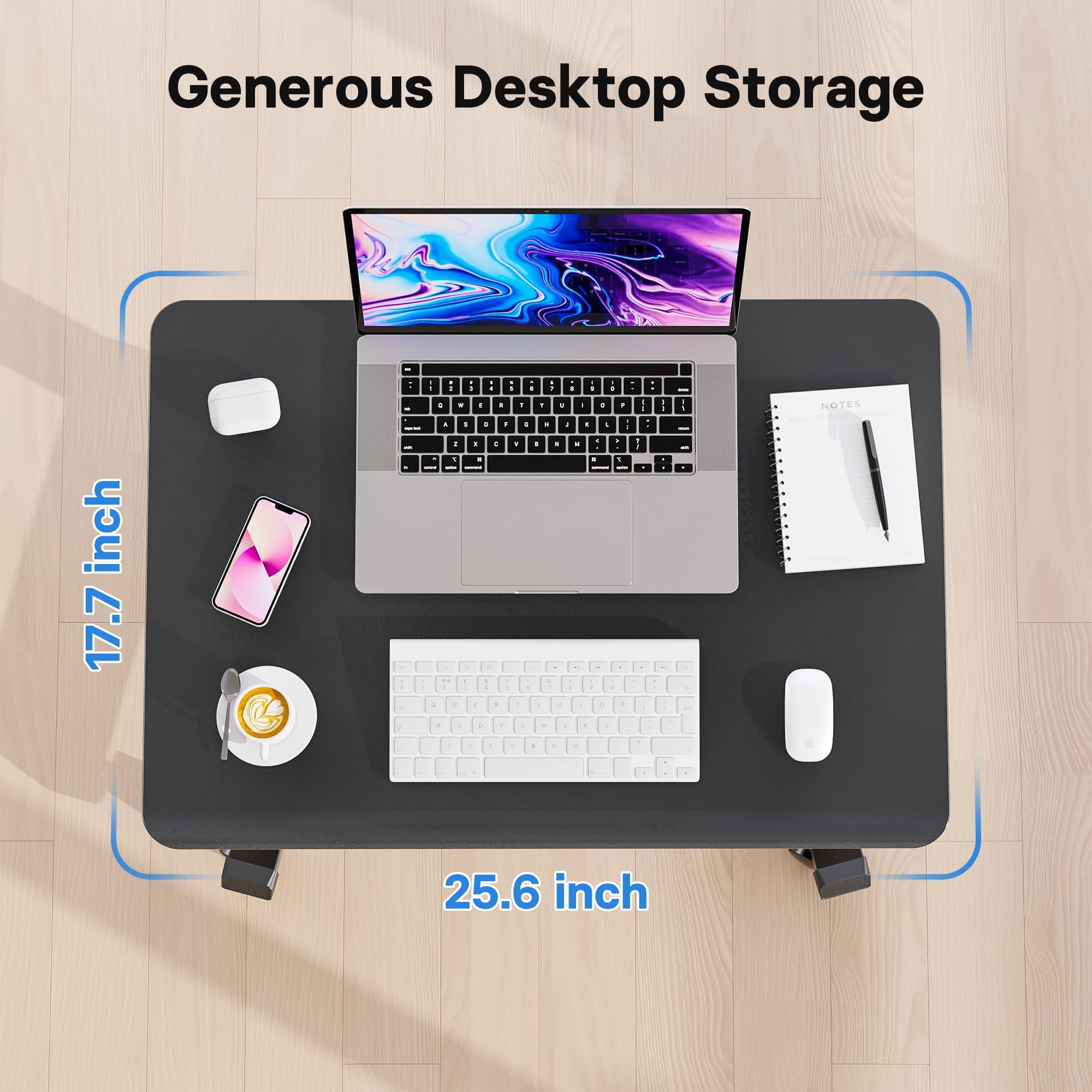 BONTEC Mobile Standing Desk Adjustable Height Rolling Laptop Cart with Hook Portable Workstation with Pneumatic Lift Ergonomic Table — view 5