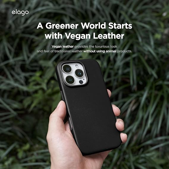 elago Magnetic Leather Case Compatible with iPhone 16 Pro Case, Compatible with All MagSafe Accessories, 6.3 inch - Built-in Magnets, Vegan Leather, Shockproof, Water-Resistant [Black]