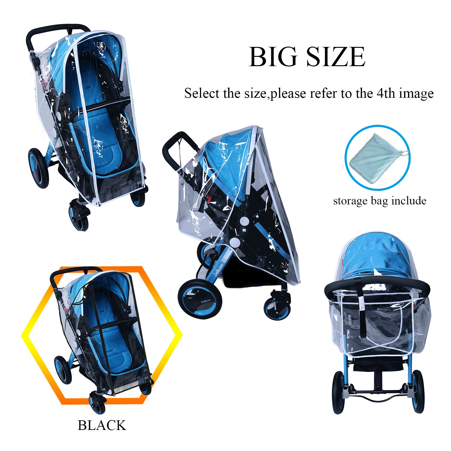 Cubierta impermeable para cochecito de bebé, accesorios de protección contra la intemperie, tamaño universal, protección grande, color negro