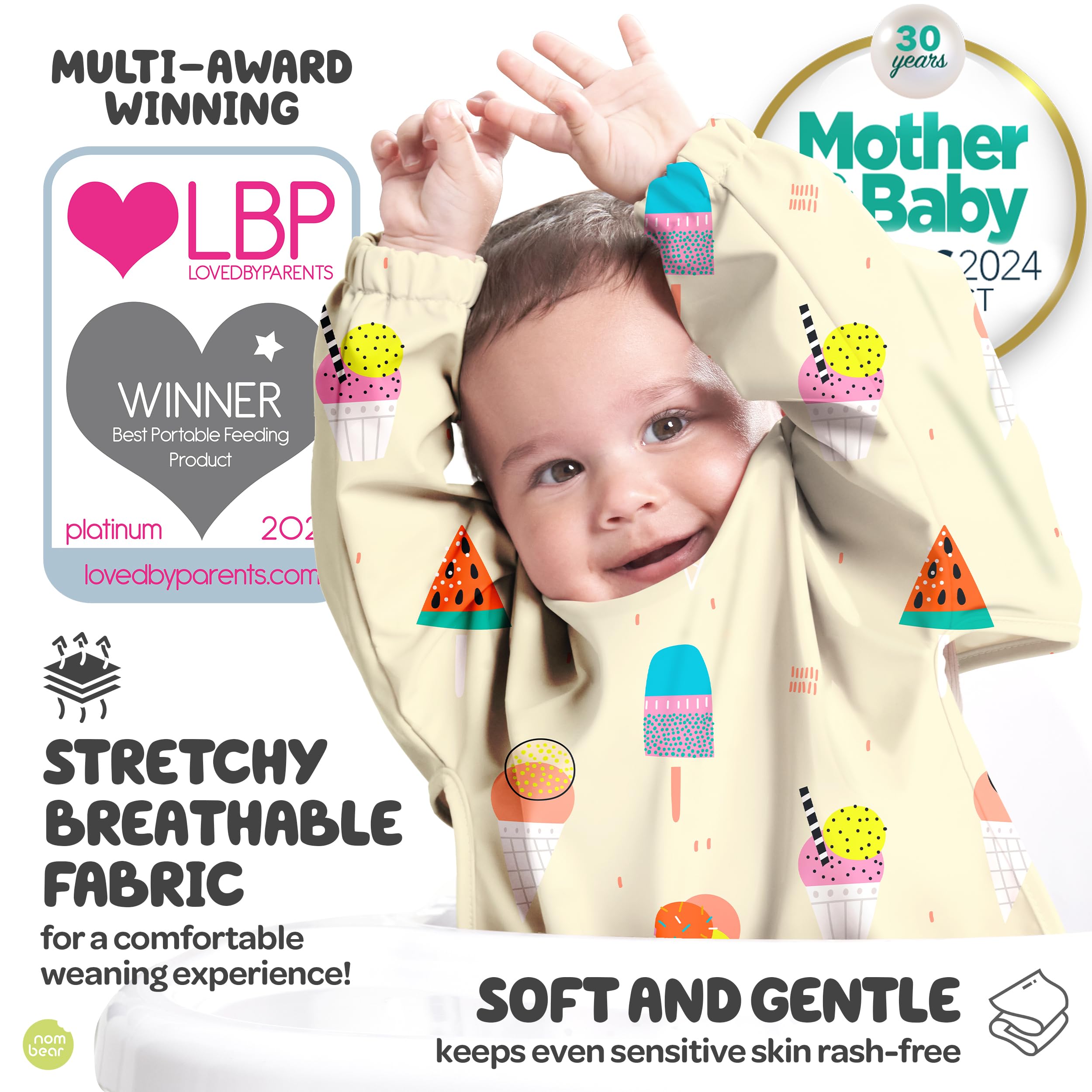 Nombear Baby Bibs with Sleeves for 6-24 Months, 1 Pack, Easy Wipe Clean, Machine Washable Baby Weaning Bib with Sleeves - Image 2