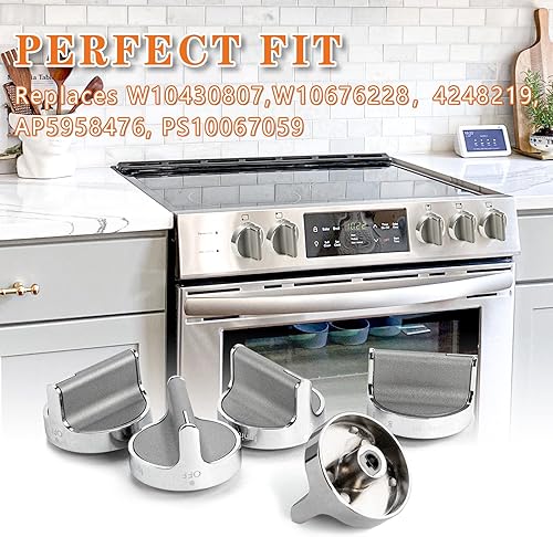 Miniatura 5 de TOMOON 2025 W10766544 - Perillas de estufa de gas de repuesto para Whirl.Pool Range Oven WFG540H0ES0 10430807 W10676228 4248219 AP5958476 PS10067059