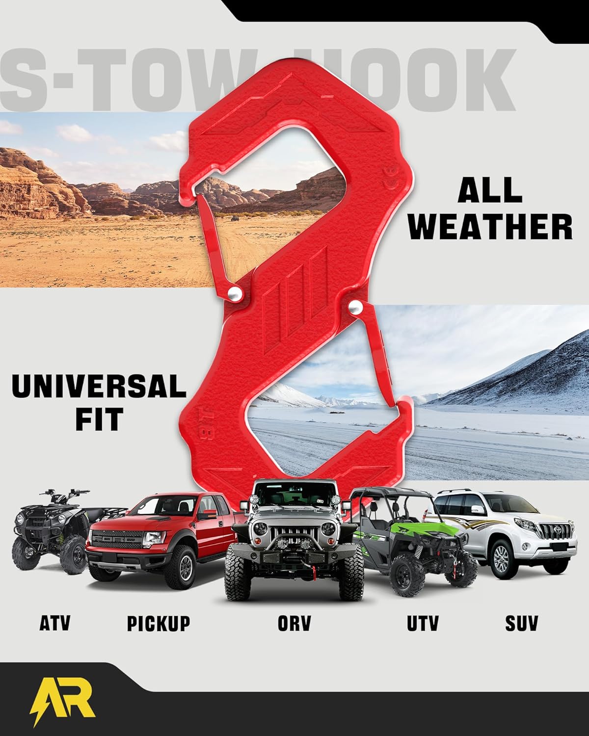 3/8" S Tow Hook, G80 Steel Quick Winch Shackle 33,000Lbs Break Strength, Heavy Duty Off-Road Recovery Connect Hook for SUV, Truck, Trailer & Towing Applications, Red - Image 6