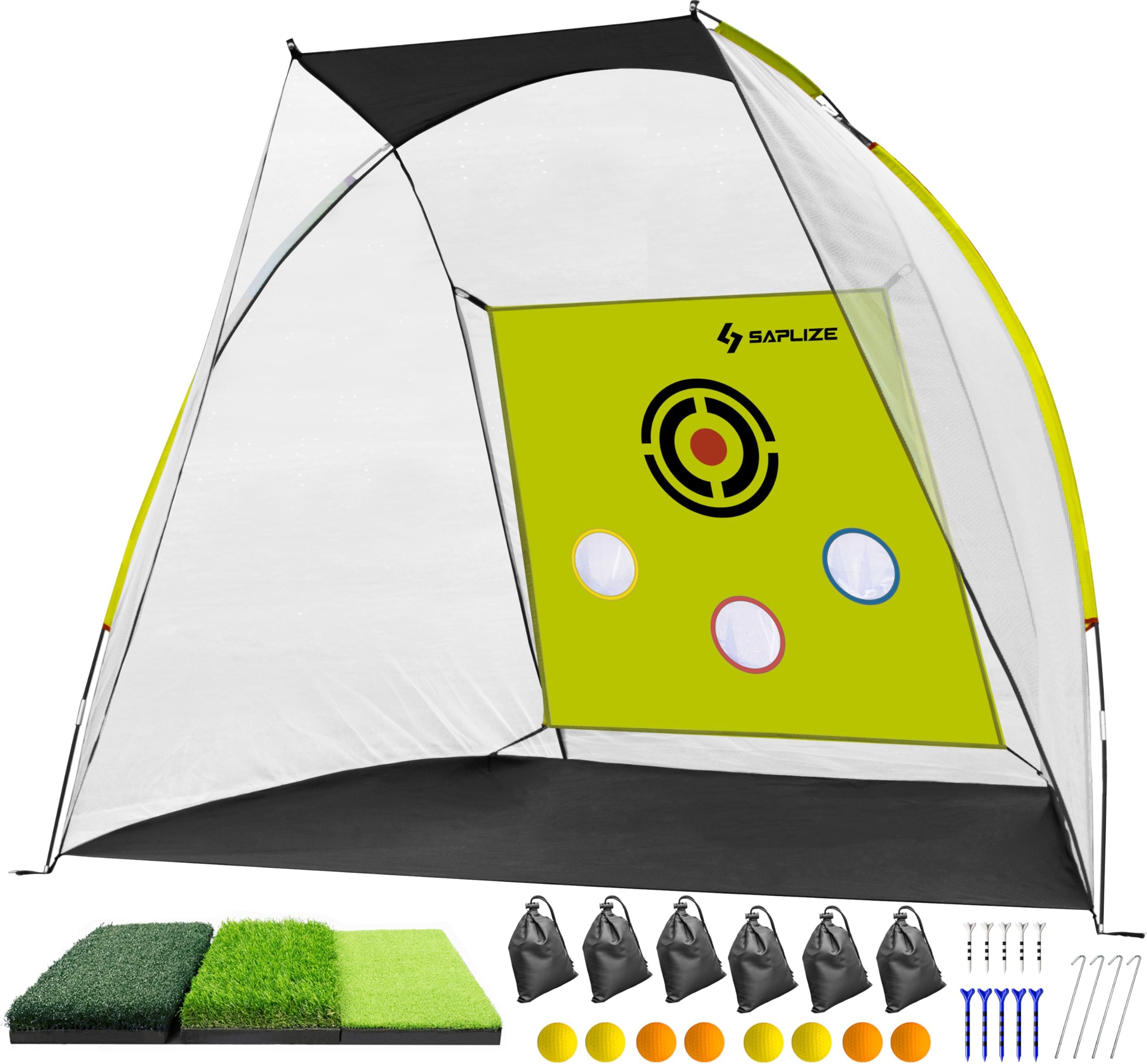 SAPLIZE Impact-Resistant Golf Net for Backyard Driving, 20% Larger Opening Area Golf Practice Net, Highly Stable Golf Hitting Net with Tri-Turf Mat for Indoor Outdoor Training