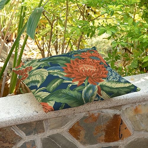 Miniatura 5 de Juego de 2 cojines impermeables de peonía floral naranja y azul oscuro, juego de 2 fundas de almohada de peonía naranja y azul chinoiserie para