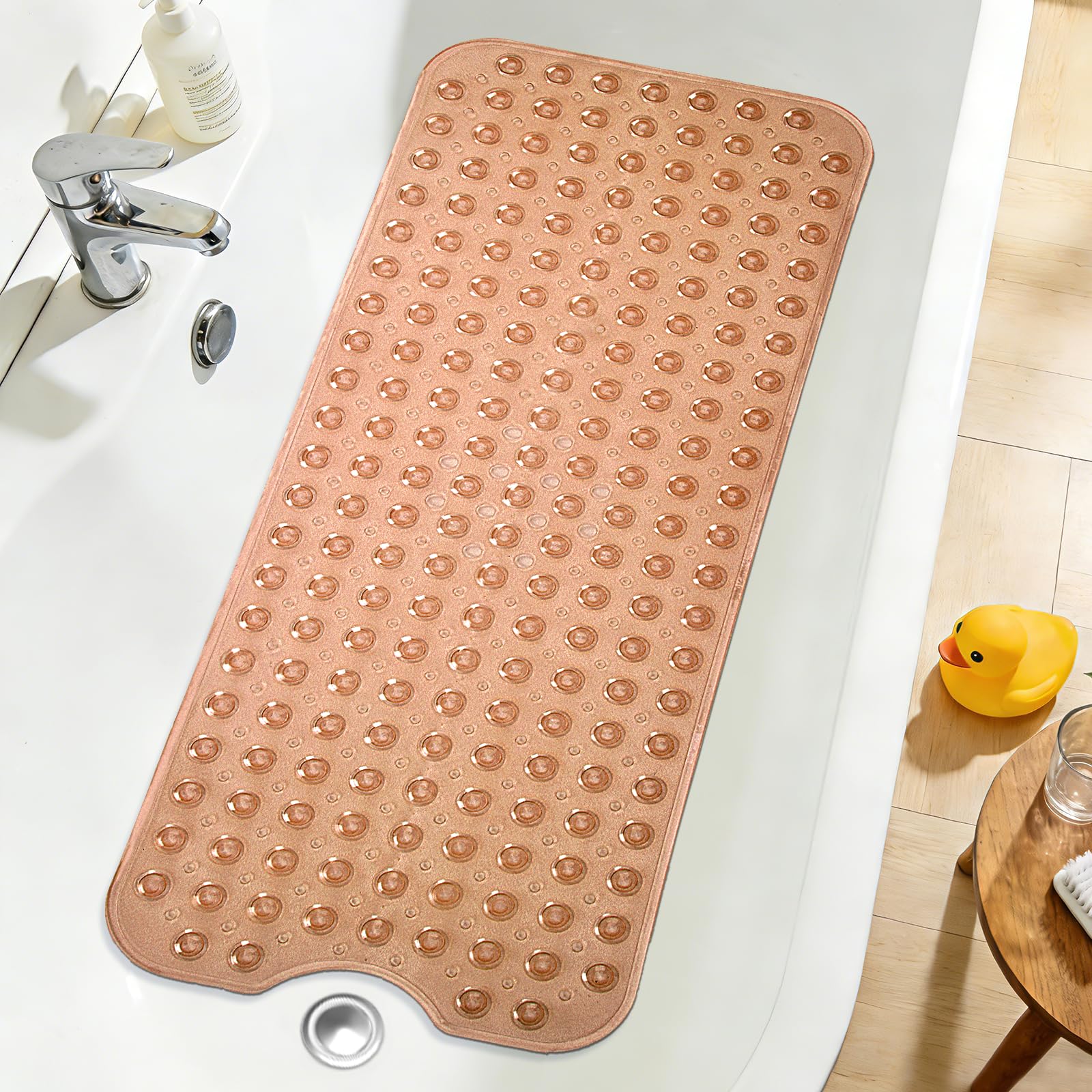 Naoloture Extra Long Bathtub Mat Non Slip, Clear Brown Soft Bath Mat for Tub 40 x 16 Inch Full Size, Bath Tub Shower Mats for Bathroom Floor, Big