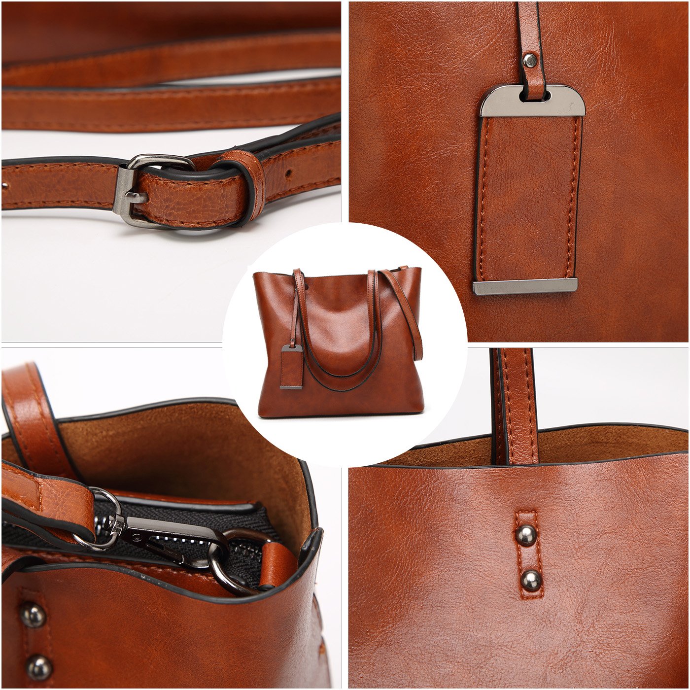 Coolives Tote - Borsa a tracolla in pelle PU, da donna, verticale, con tracolla damasco