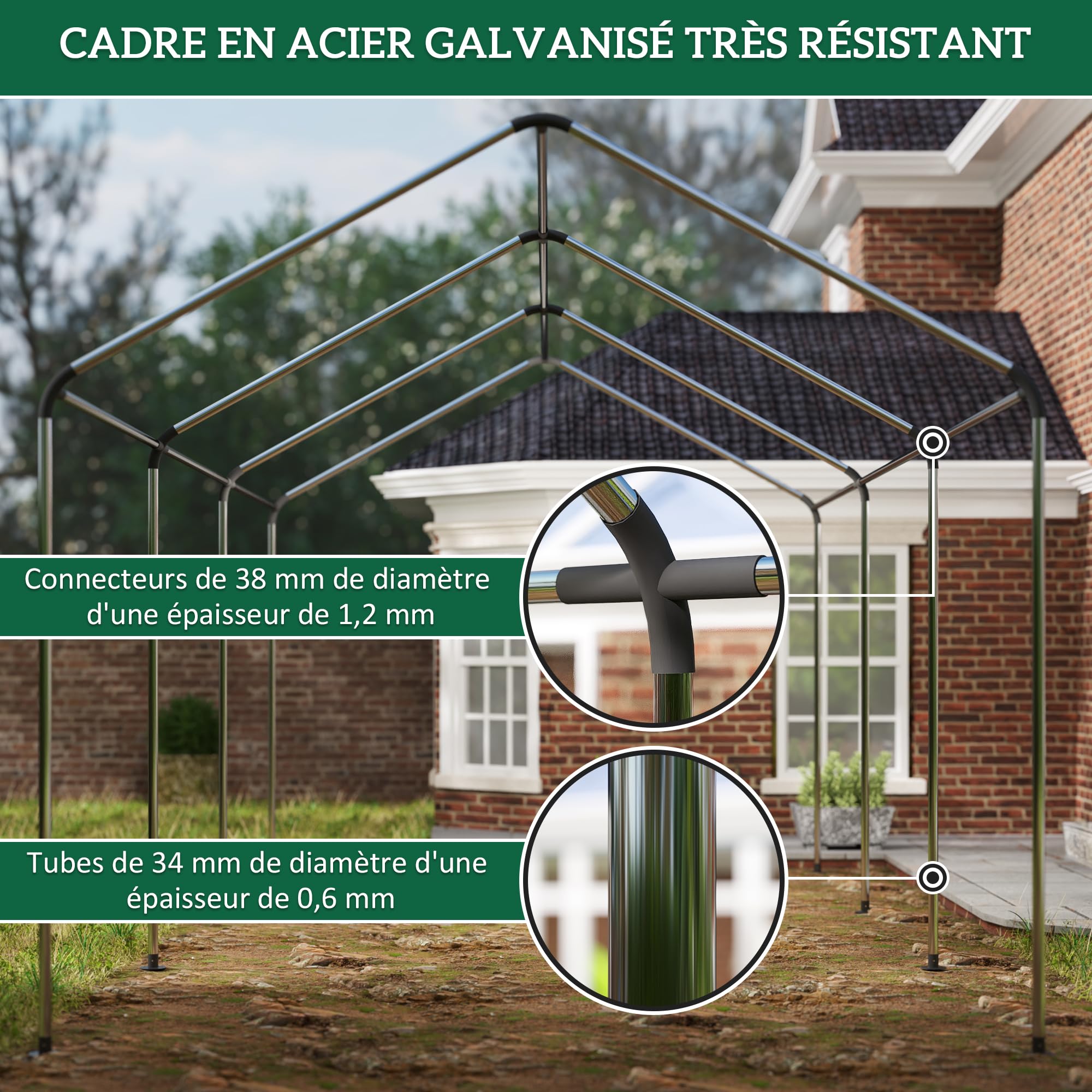 Outsunny Carport Abri Voiture Extérieur 2 Portes Enroulables 3 x 6 m Vert | Tente de Garage, Tente de Stockage, Résistant aux UV, Étanche, Toile en PE 200 g, pour Camion, Bateau, Voiture