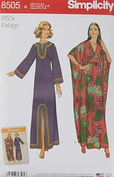 Simplicity US8505A 1970s Vintage Fashion Womens Ankle Length Caftan Sewing Pattern Kit, Code 8505, Sizes 10-20
