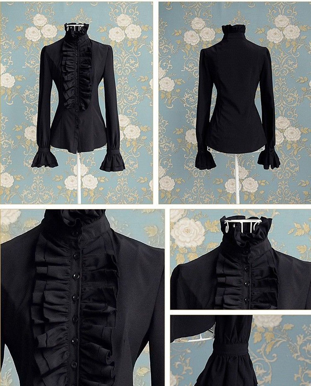 Brllantme Women Vntage Vctoran Button Down Trumpet Sleeve Tops