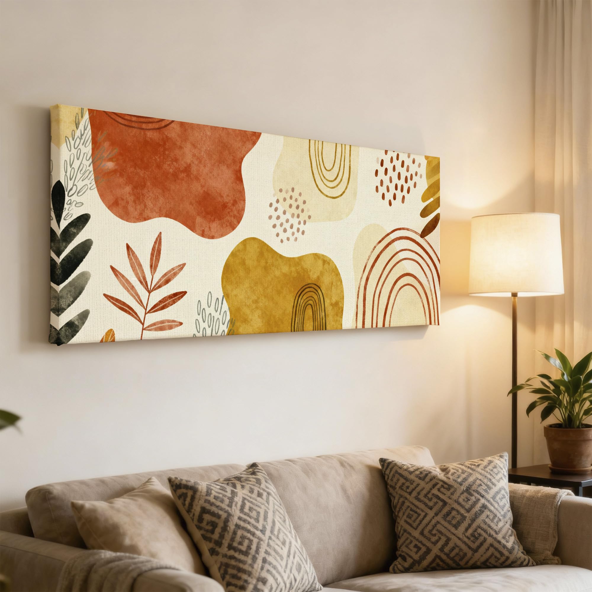 SoulAbiti Bohemian Geometric Arches Unframed 36x14 inches Rolled Canvas Wall Contemporary Art UV Print Painting for Living Room, Bedroom & Office Decor Premium Gloss Vivid Fade-Resistant Print 3
