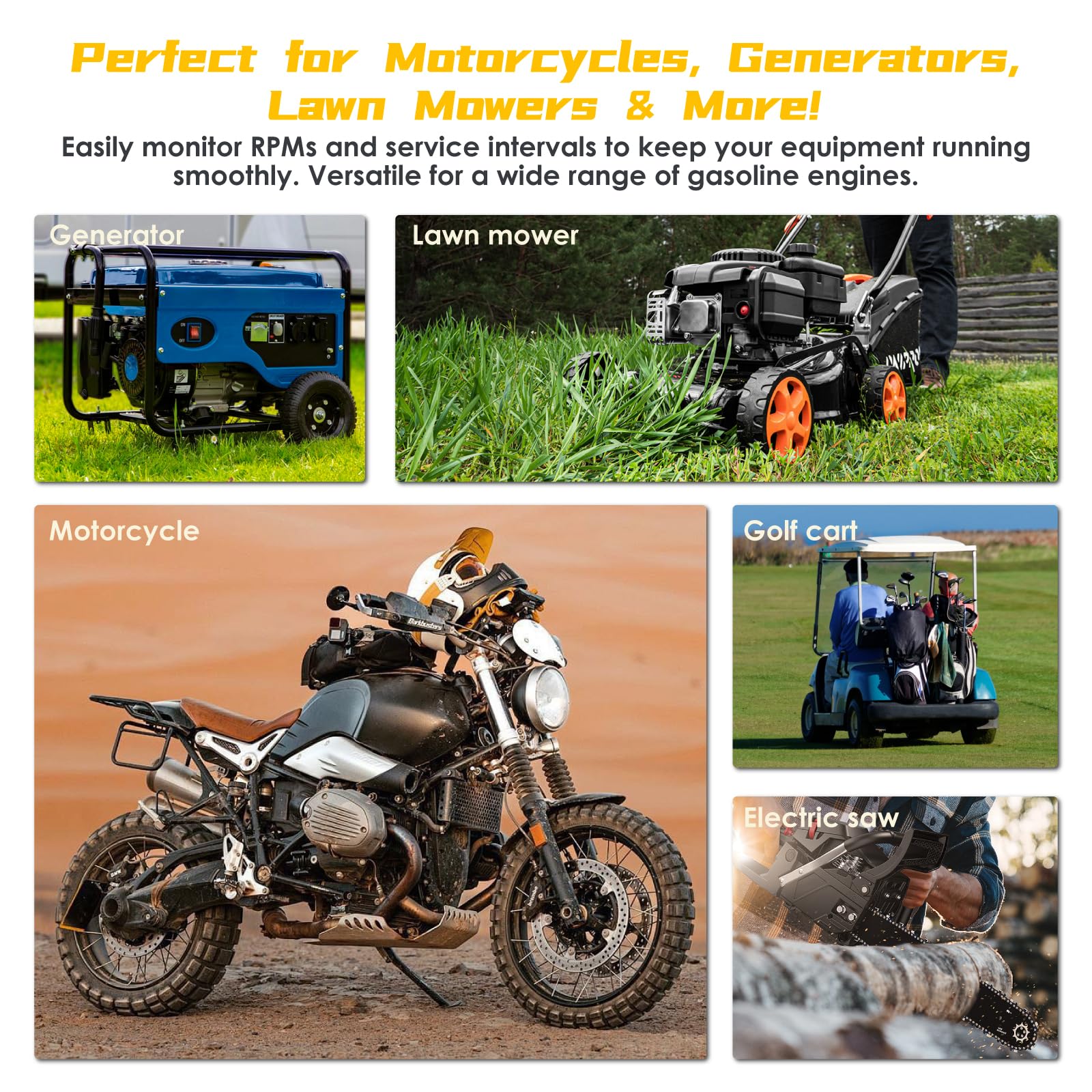 Tach/Compteur d'Heures Numérique Avec Rappel Maintenance – Étanche, Batterie Remplaçable, Programmable Pour Moto Cross Moteurs Essence Tondeuse Tronçonneuse Générateur Moto Compresseur d'Air