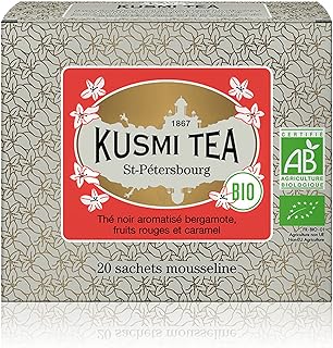 Kusmi Tea - St. Petersburg - Organic Black Tea Blend with Bergamot, Caramel & Red Fruits - All Natural, Premium Loose Leaf Black Tea Blend in 20 Eco-Friendly Muslin Tea Bags