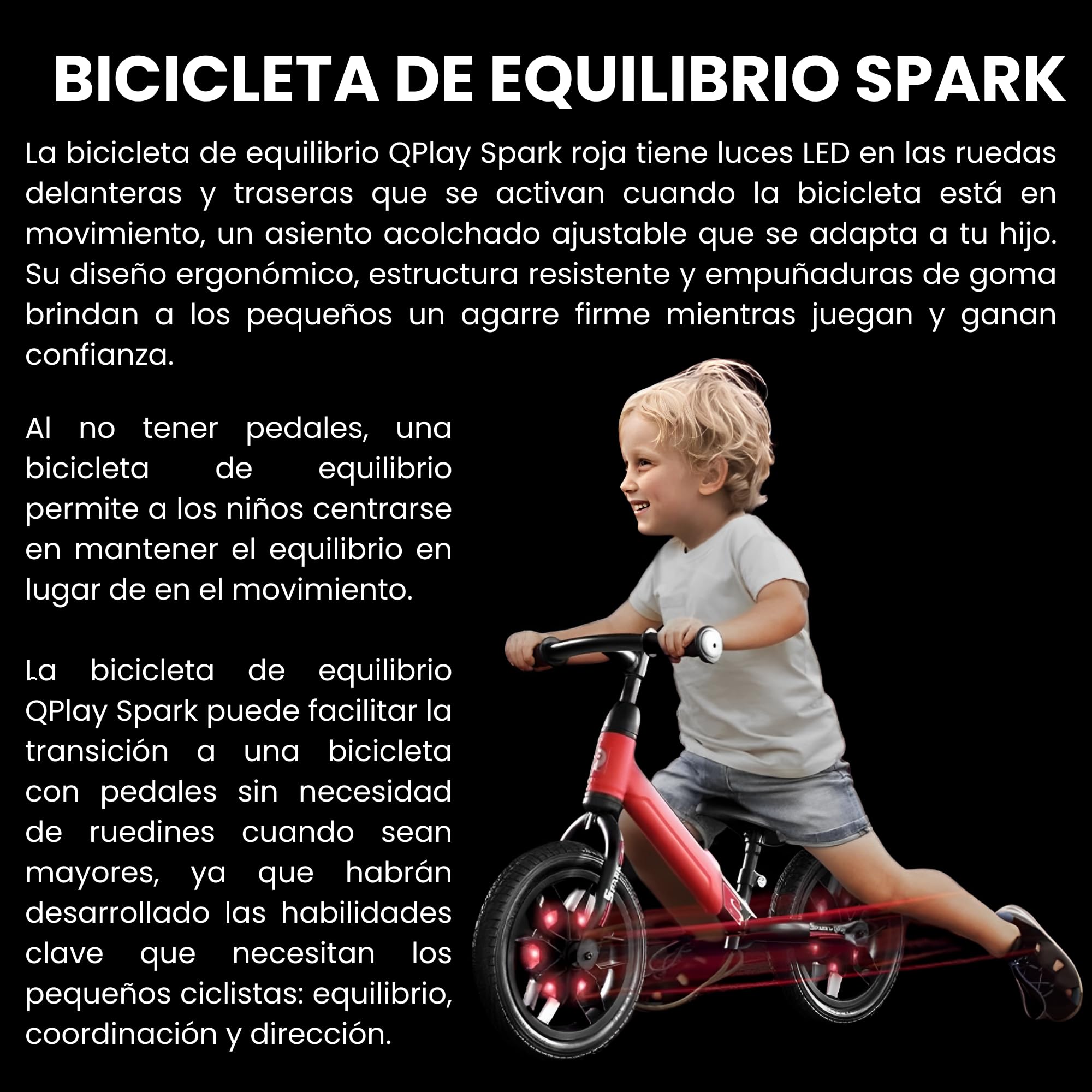 QPLAY Bicicleta Niño 2 Añoscon Luces Led, Andador Bebés, Correpasillos Bebé 1 Año Luces Led, Juguetes Niño 1 Año, Bici Sin Pedales, Andador Bebés, Regalo Bebé, Primera Bicicleta Niños y Niñas