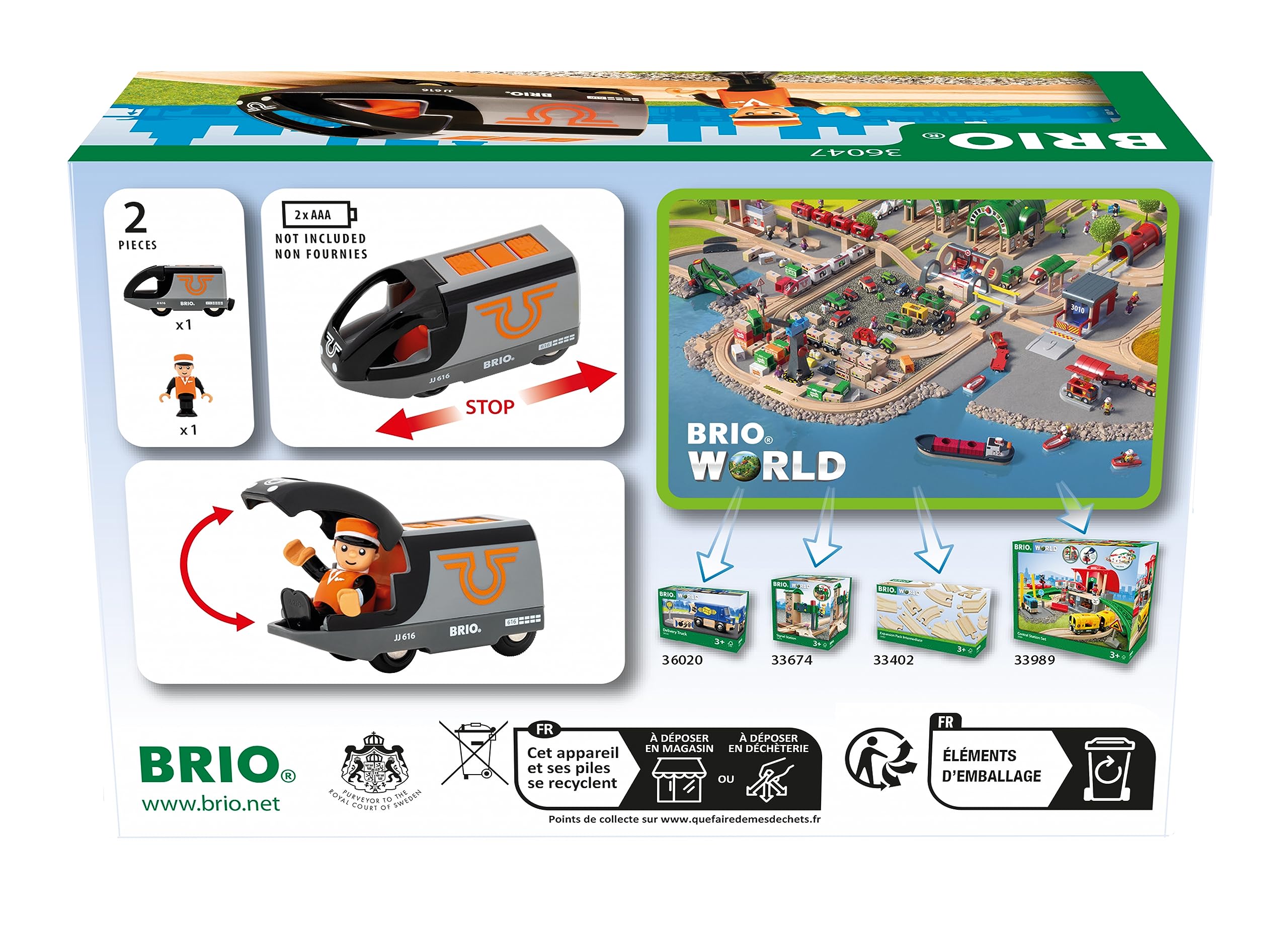 BRIO World - 36047 Orange-schwarzer Reisezug | Batteriebetriebener Spielzeugzug für Kinder ab 3 Jahren