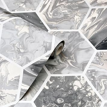 Arthouse Marbled Hex Charcoal and Rose Gold Wallpaper -908502