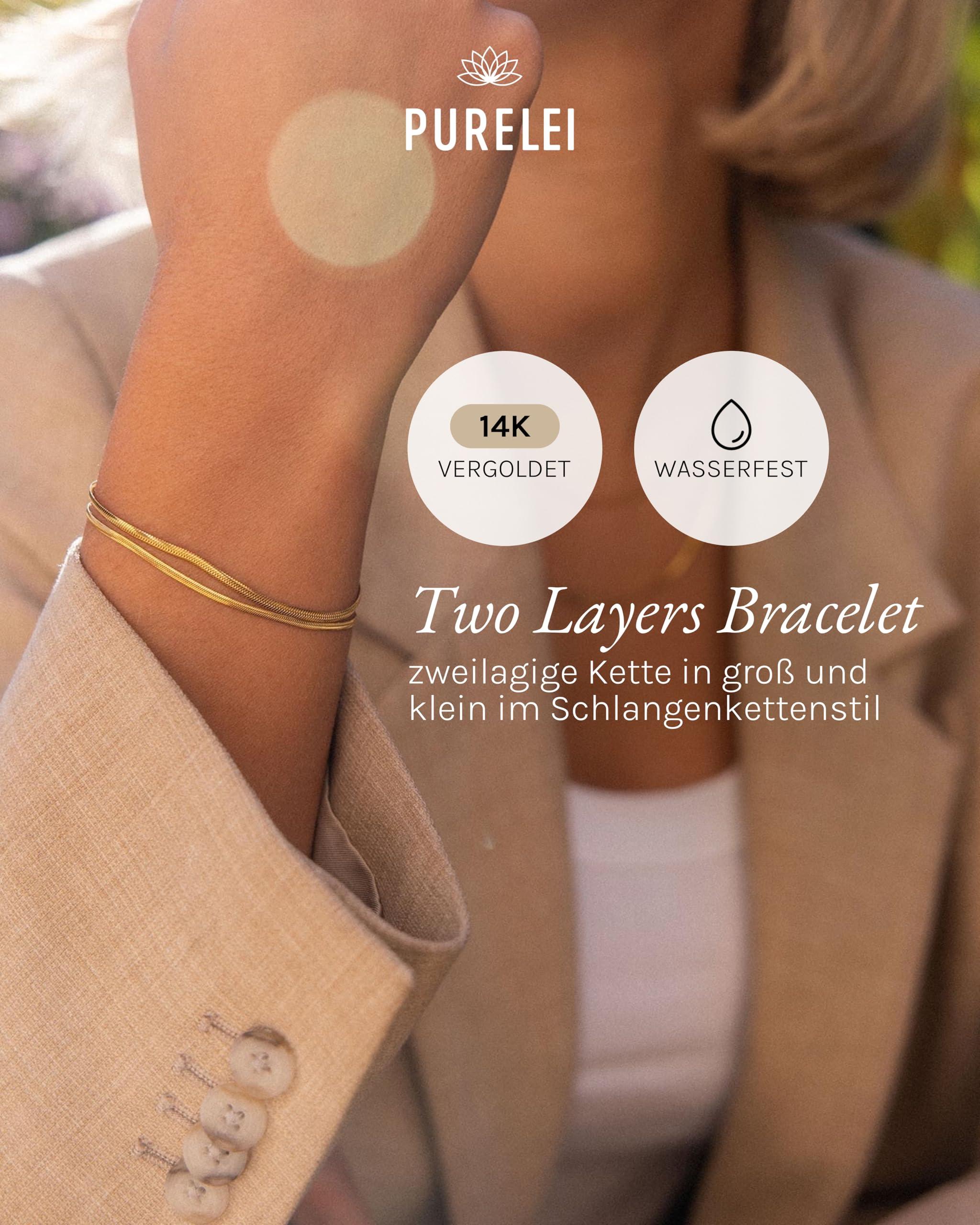 Purelei Damen Armband verstellbar wasserfest doppellagiges Schlangenketten-Design