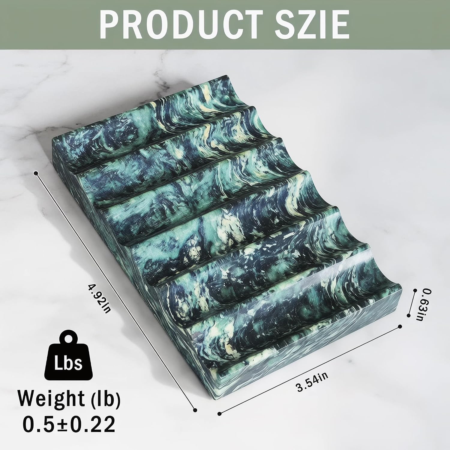 Natural Marble Soap Dish with Drainage Grooves - Non-Slip Stone Soap Holder for Bathroom Vanity, Kitchen - Elegant Marble Soap Tray for Bar Soap, Sponge & Jewelry Organizer (Green)