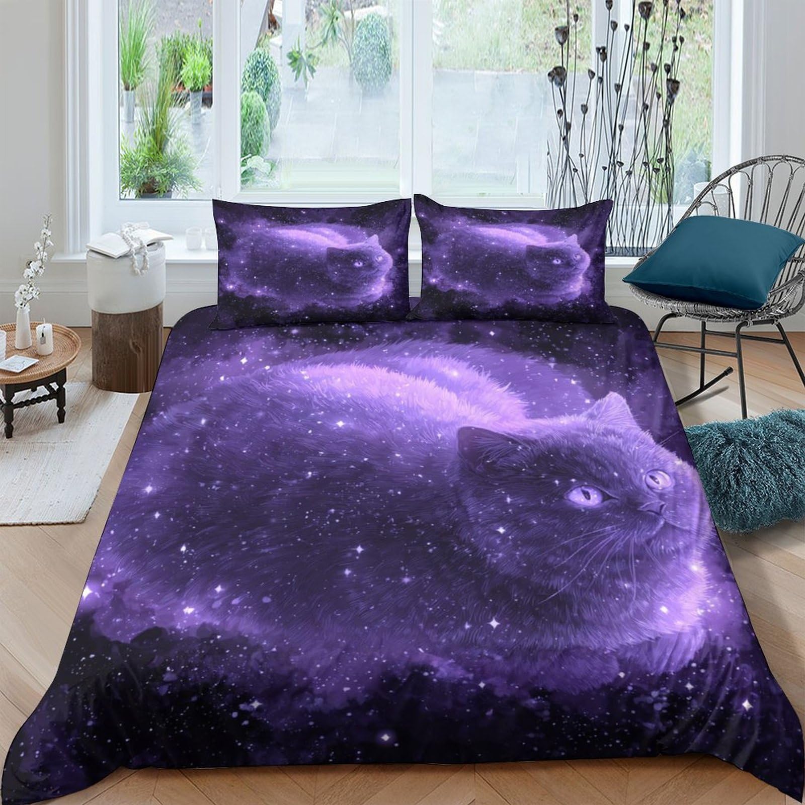 Ctjqhvkz Style-1 3D Printed Galaxy Starry Sky Fitted Sheet Microfiber Purple Cosmic Nebula Mattress Cover For Bedroom Dorm Decor Single（135X200cm）