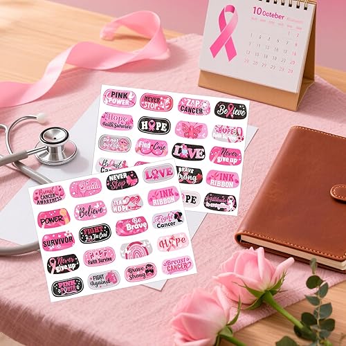 HOWAF Glitter Breast Cancer Awareness Face Tattoos for Breast Cancer Accessories, Pink Ribbon Tattoos Stickers for Women Girls Face Decals Breast Cancer Charity Event Party Supplies 80pcs