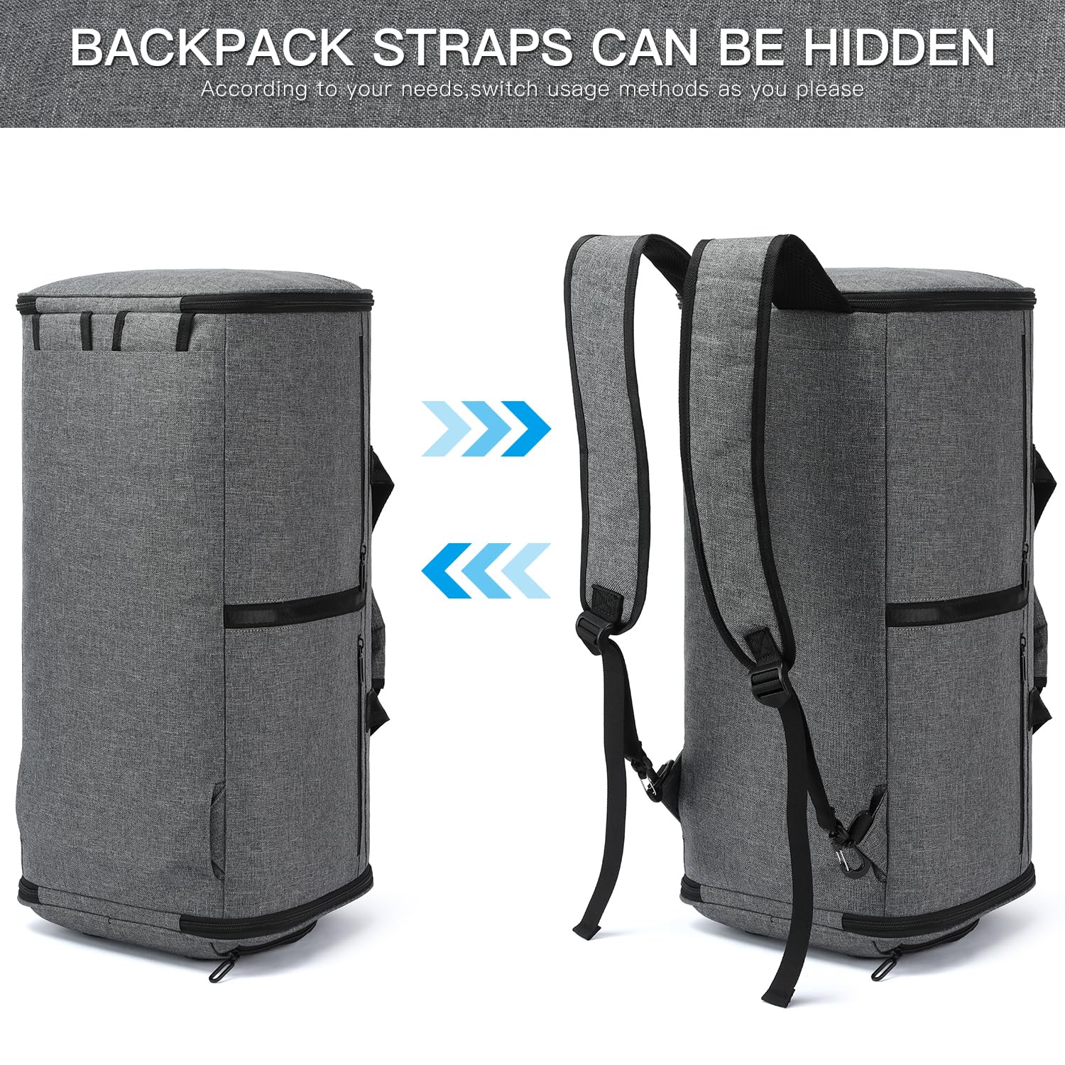 Laripwit Borsone porta abiti da viaggio, convertibile zaino per indumenti da uomo e donna, 3 in 1, con scomparto per scarpe, per il fine settimana e lavoro, 50 l, grigio