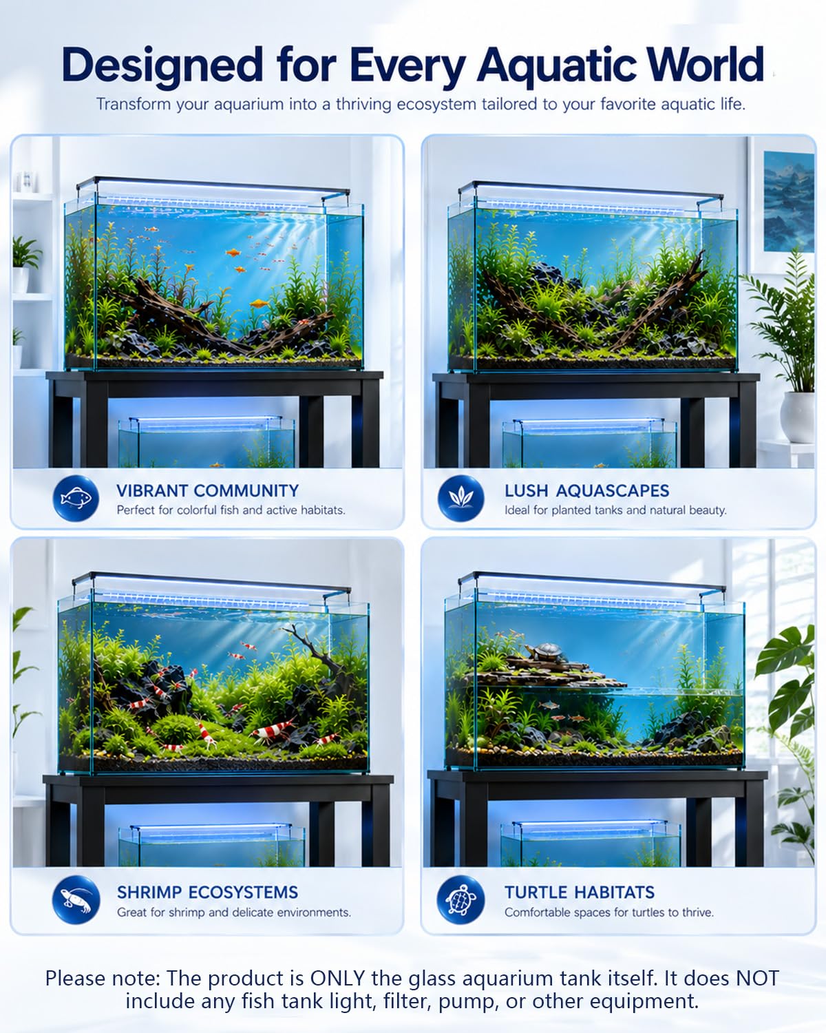 Nano Aquarium 25L, Randloses Glasaquarium mit offenem Rückdeckel, Ultra-Klarglas für Kampffische, Garnelen, Schnecken, Wasserpflanzen & Schreibtisch