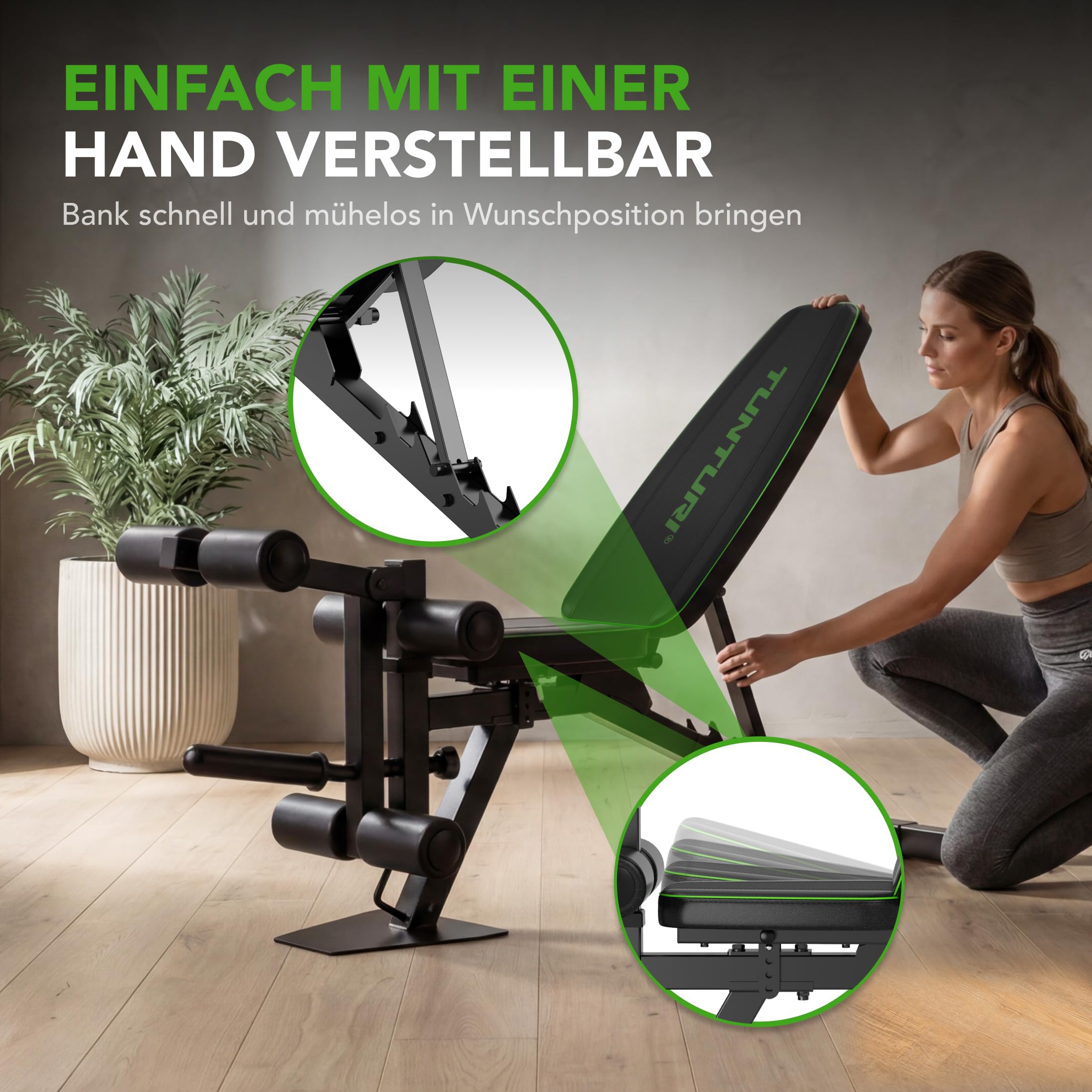 Tunturi UB60 Verstellbare Hantelbank / Trainingsbank / Schrägbank / Utility Bench mit beinhalterung