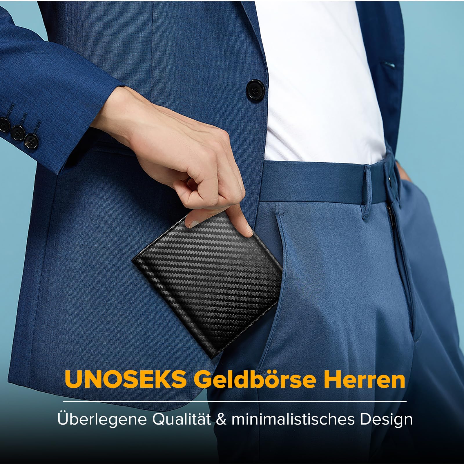 UNOSEKS Portmonee - Portafoglio da uomo con protezione RFID, mini portafoglio da uomo Bifold, slim wallet con scomparto per monete, porta carte di credito da uomo per 4 carte(fibra di carbonio)