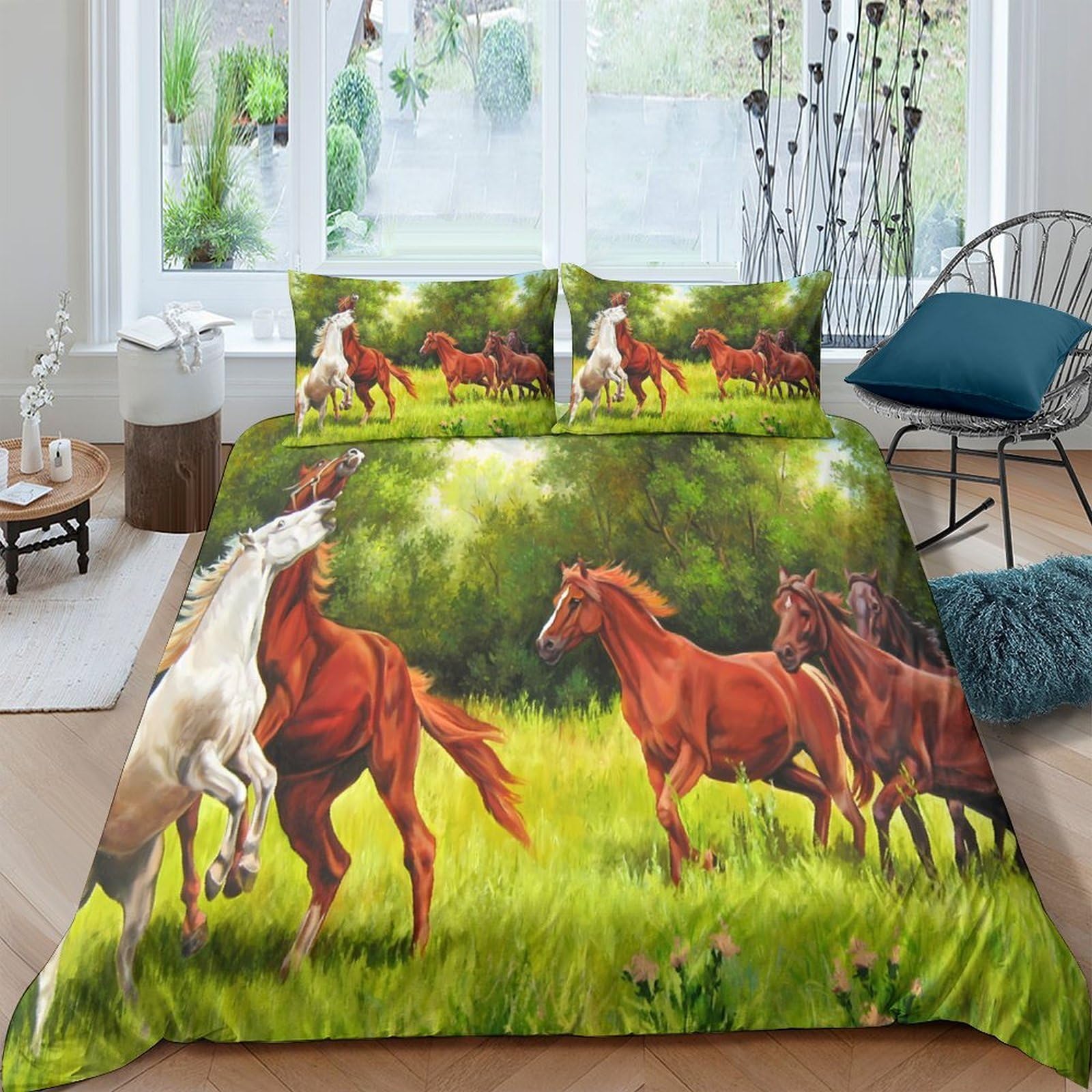 Ctjqhvkz Style-8 3D Printed Running Horse Fitted Sheet Microfiber Soft Breathable Pastoral Meadow Mattress Cover For Bedroom Decor Single（135X200cm）