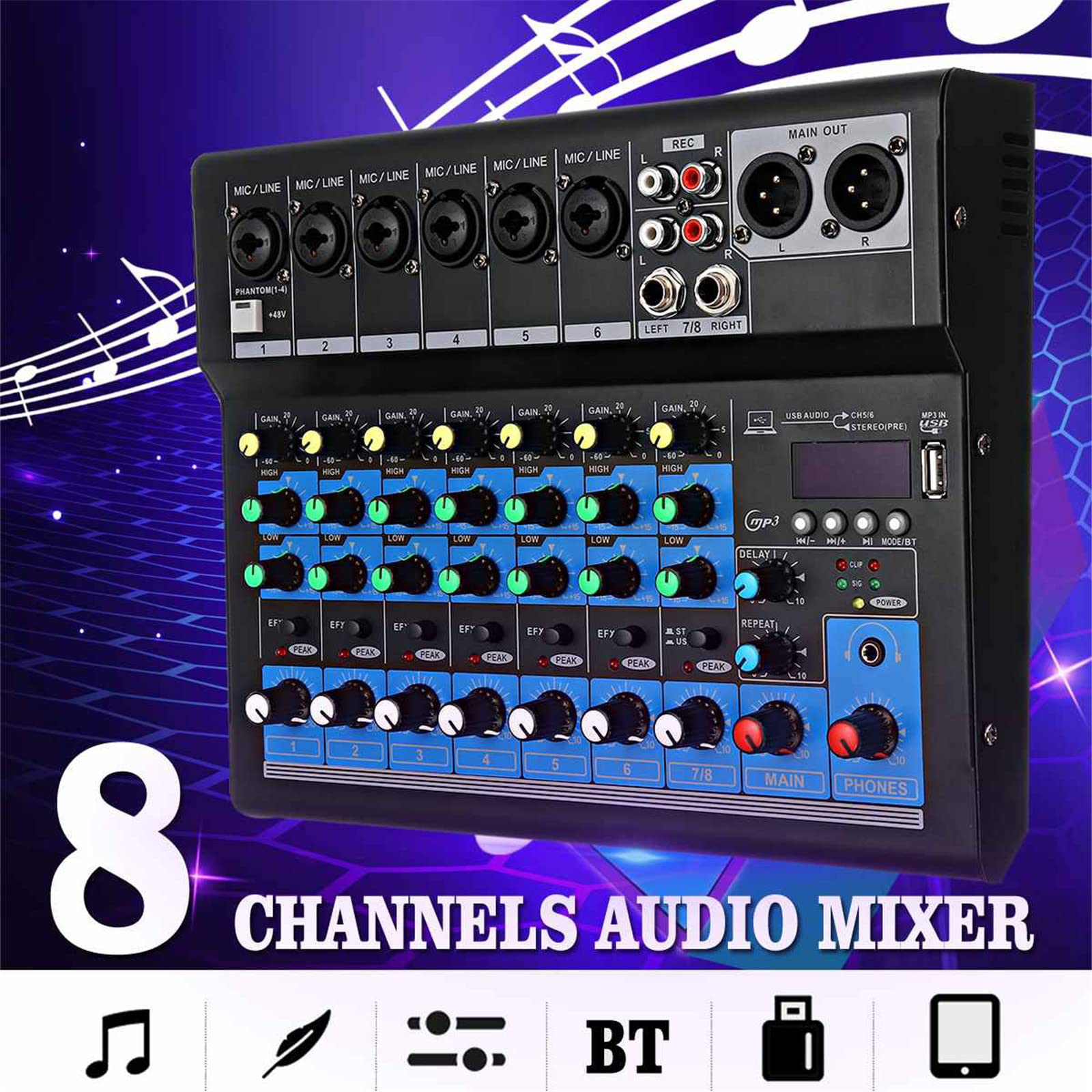 Miksery na żywo 8-kanałowy profesjonalny Bluetooth Live Studio Audio Mikser Power Mixing Amp Live Stage USB Mini mikser