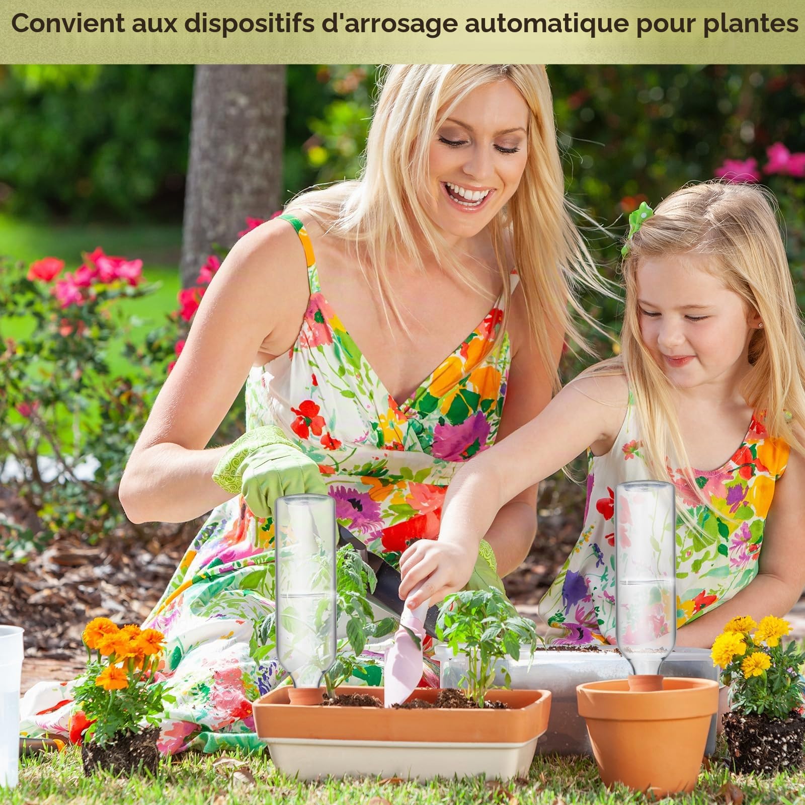 Geiserailie 4 Sets Arrosoirs Automatiques pour Plantes Arrosage en Cône en Terre Cuite avec Bouteilles de 750 ml Abreuvoir en Argile à Libération Lente Distributeur d'Eau pour Pot de Fleurs Vacances