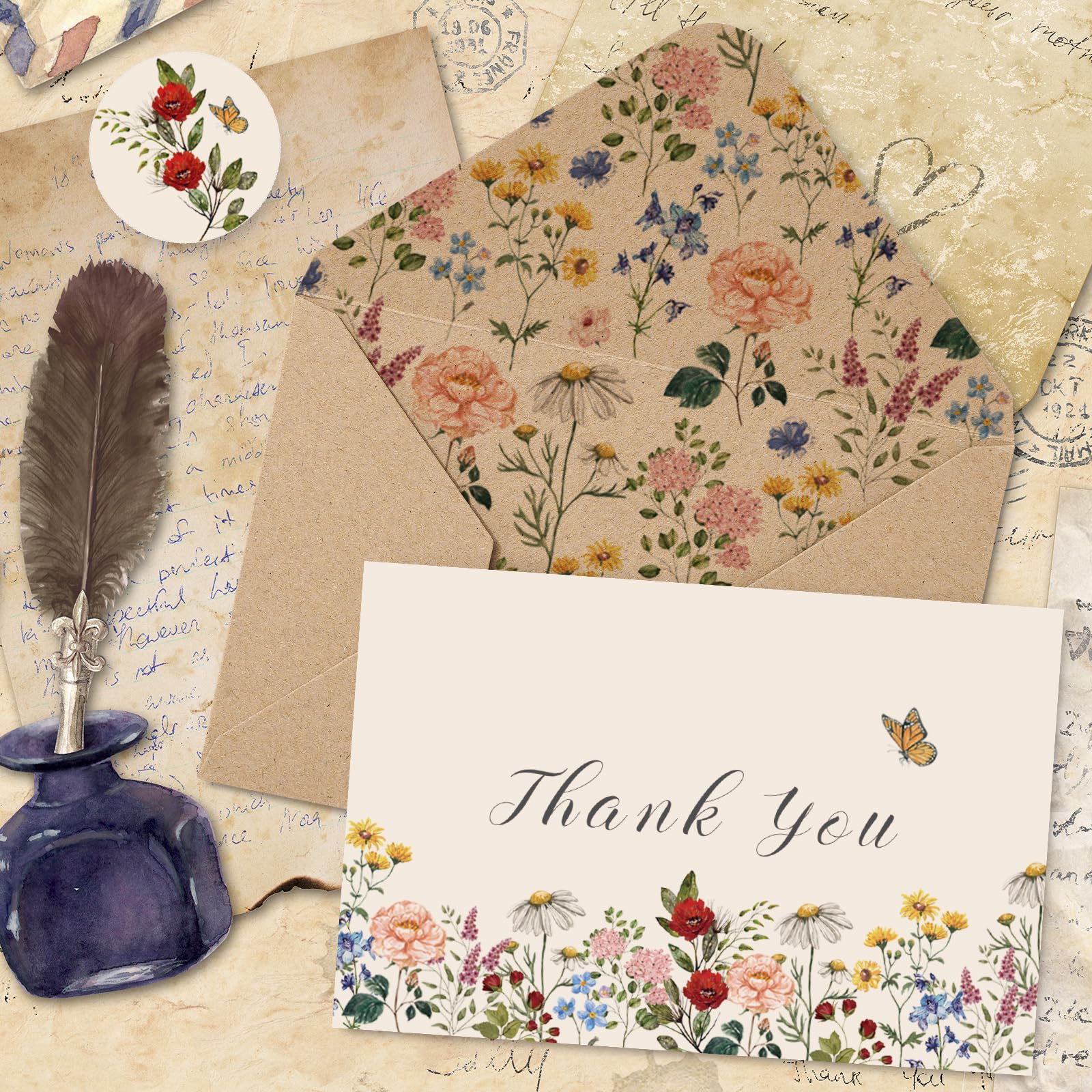 Greeting Cards AUDREE Wildflower Thank You Cards With Envelopes (20 ...