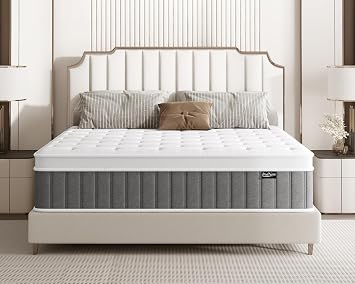 King Size Mattress 5FT, 12.2 Inch Innerspring Hybrid Mattress Double with Breathable Foam and Pocket Spring For Cool Comfort Sleep, Medium Firm Mattress150x200x31cm