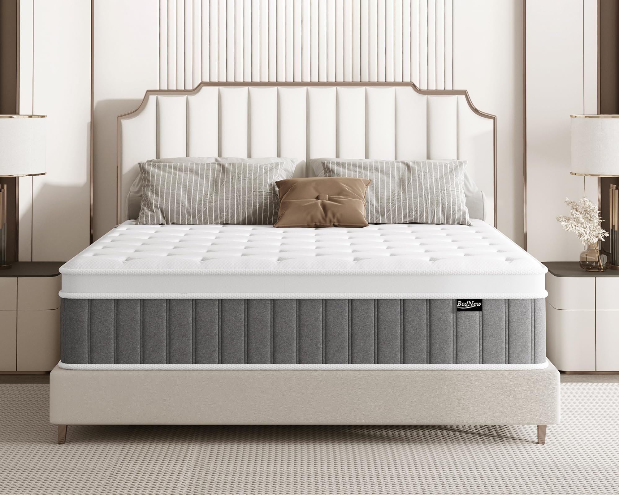 Bednew King Size Mattress 5FT, 12.2 Inch Innerspring Hybrid Mattress Double with Breathable Foam and Pocket Spring For Cool Comfort Sleep, Medium Firm Mattress(150x200x31cm)