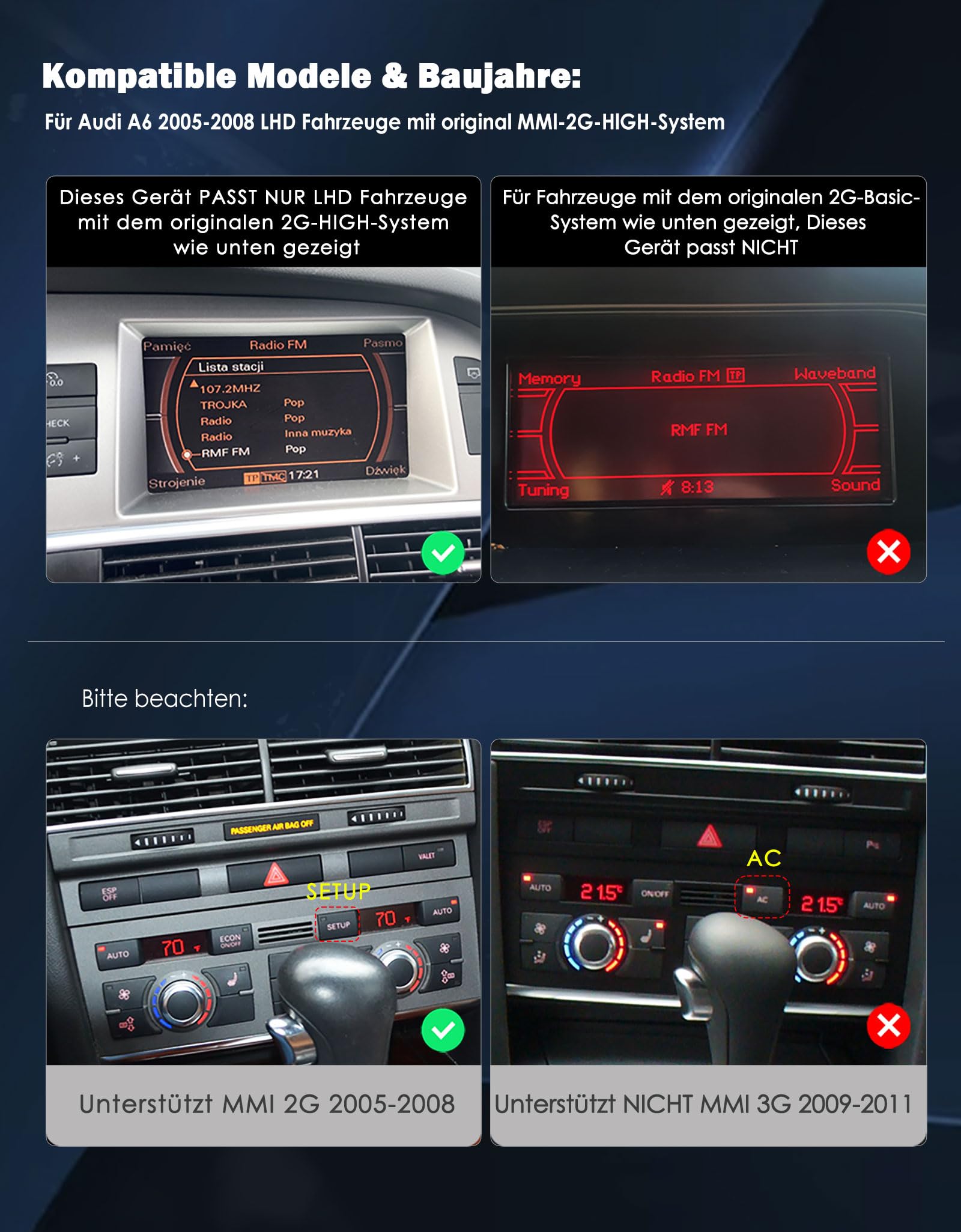 Erisin 8,9 Zoll 8-Kern 4GB+64GB Android 16 Autoradio 1Din GPS Navigation für Audi A6 2005-2008 MMI-2G-HIGH-System Unterstützt CarPlay Android Auto Bluetooth 5.1 WiFi DAB+ Canbus DVR USB DSP-Verstärker