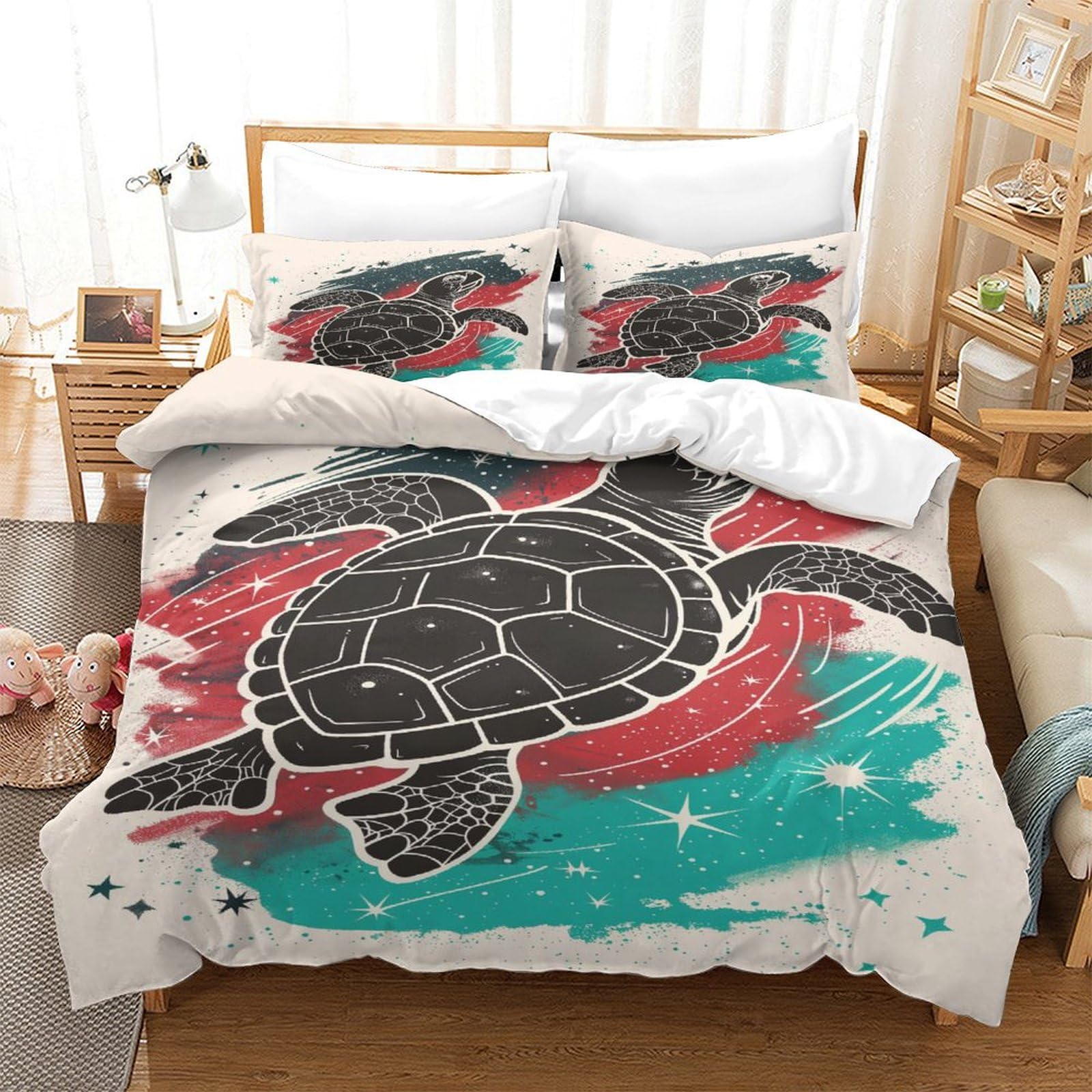 P1S9U7W5Y Ocean Inspired 3D Printed Turtle Pattern 3pcs Microfiber Duvet Cover Set Artistic Bedding Set King（220x240cm）