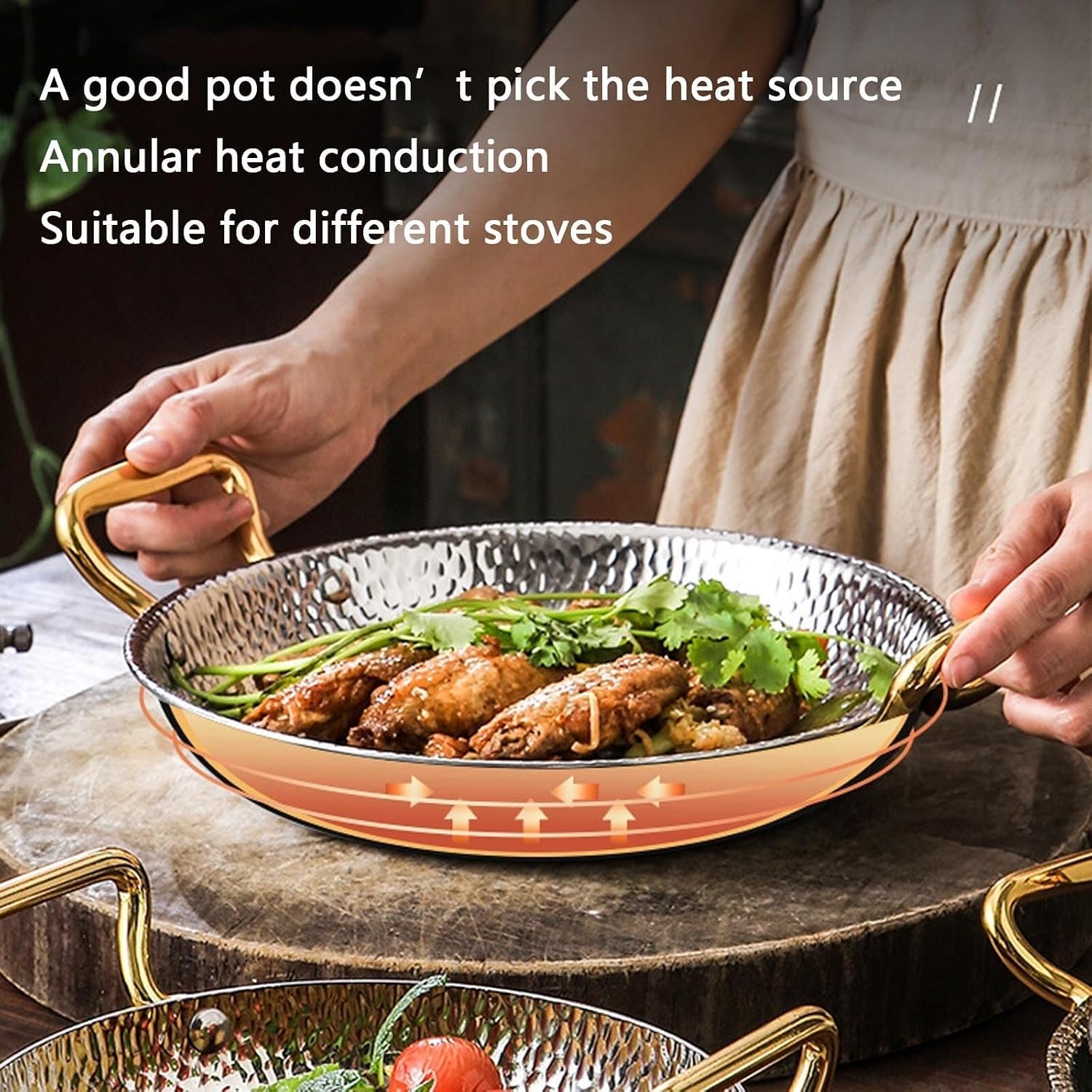 Tophacker 304 Stainless Steel Spanish Paella Pan - Nonstick Skillet with Dual Handles for Home or Restaurant Cooking - Fast and Even Heating