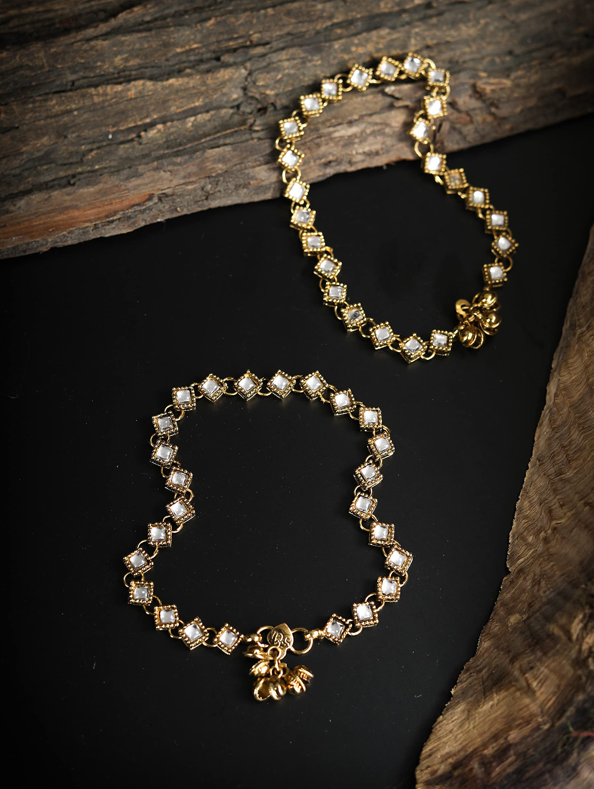 Kundan Studded Plated Anklets for Women