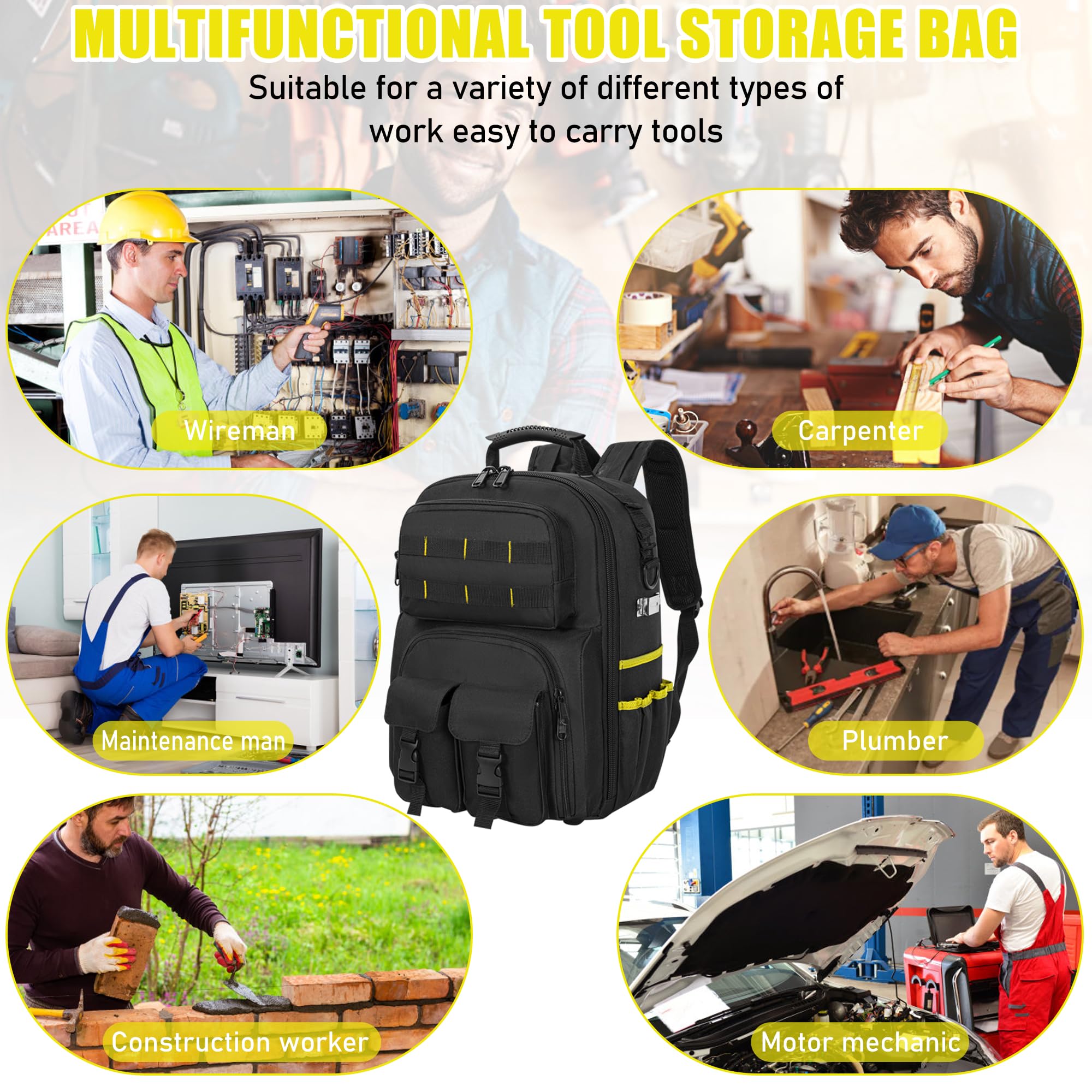 AKOZLIN bolsa de herramientas resistente con hombros acolchados,Amarillo