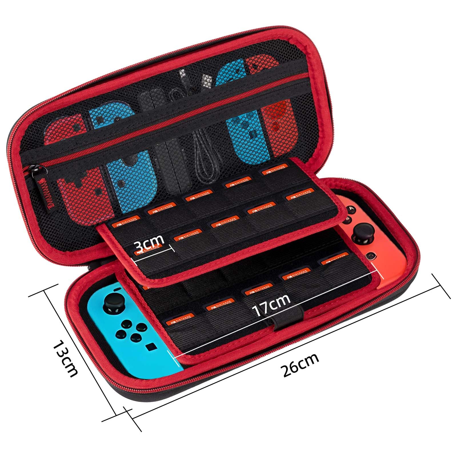 Carehabi Etui kompatybilne z Nintendo Switch i New Switch OLED, twarde etui OLED, z miejscem do przechowywania kaset z 19 przełącznikami, czarne, czarny, organizer kieszonkowy