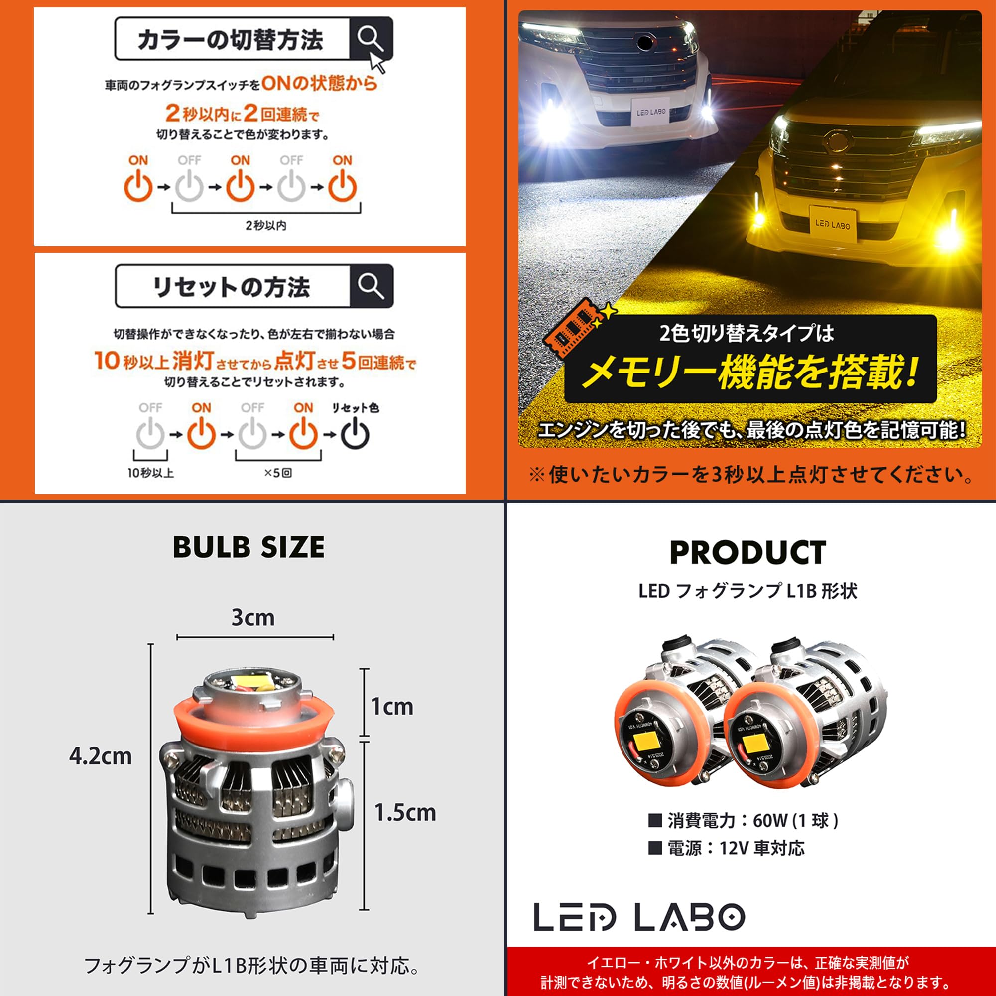 Amazon | LEDLABO L1B フォグランプ 新型 11500lm アンバー ホワイト 2