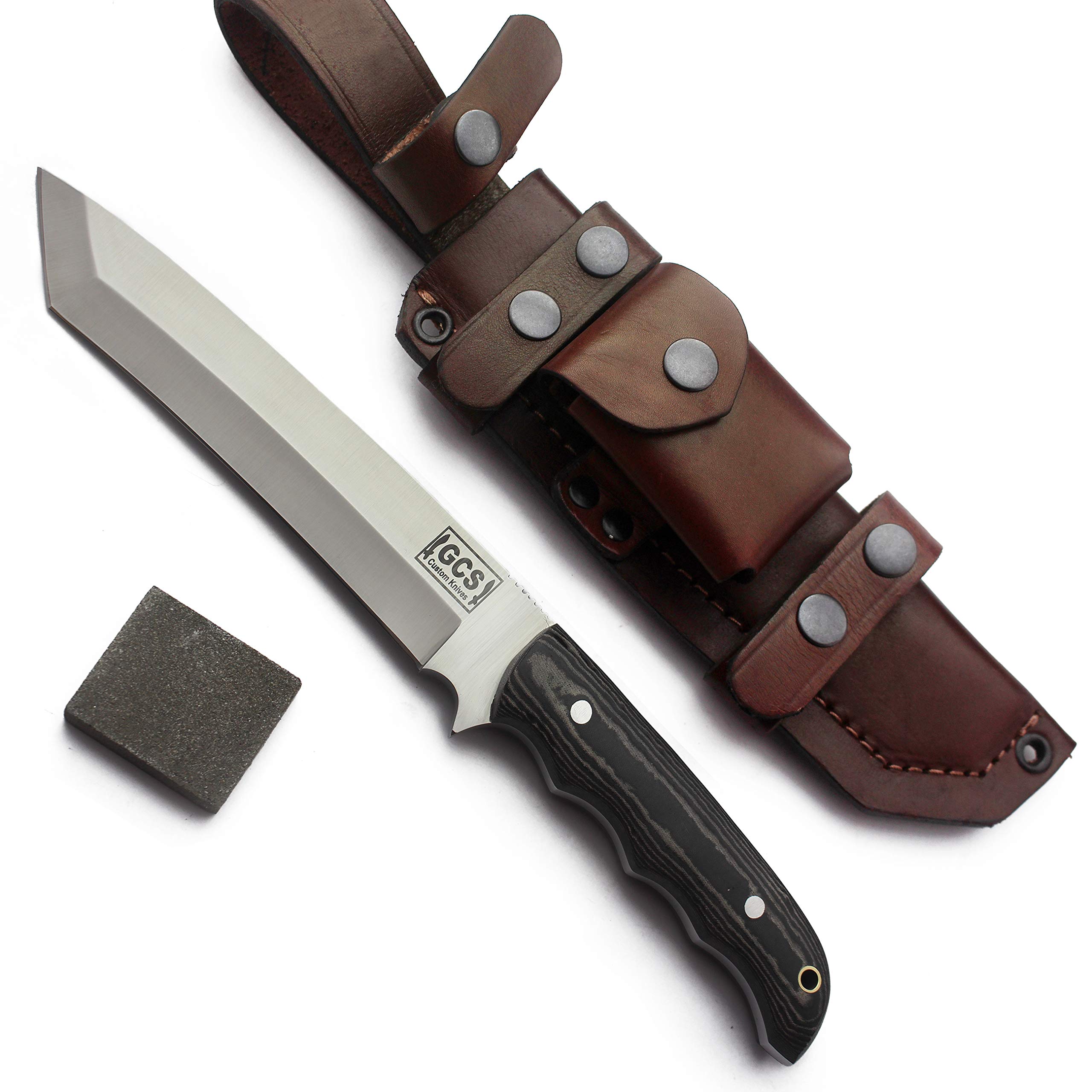 GCS Handmade G10Handle D2 Tool Steel Tactical Hunting Knife with leather sheath Full tang blade designed for Hunting & EDC GCS 266
