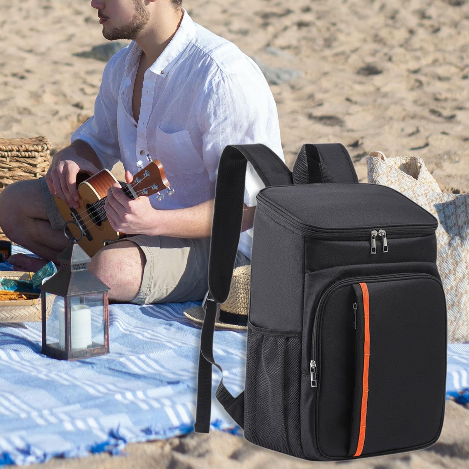 Zaino Termico a Prova di Perdite, Borsa Frigo Grande Oxford, Accessori per Picnic, Spiaggia, Campeggio, Nero