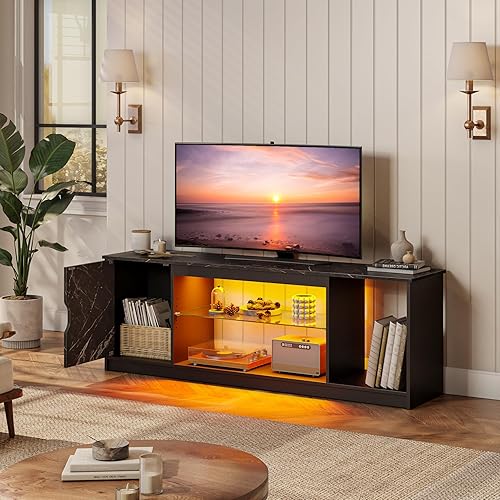 Miniatura 8 de Bestier Soporte de TV LED para TV de 556065 pulgadas, centro de entretenimiento para juegos con gabinete para PS5, Xbox, gabinete de TV moderno con