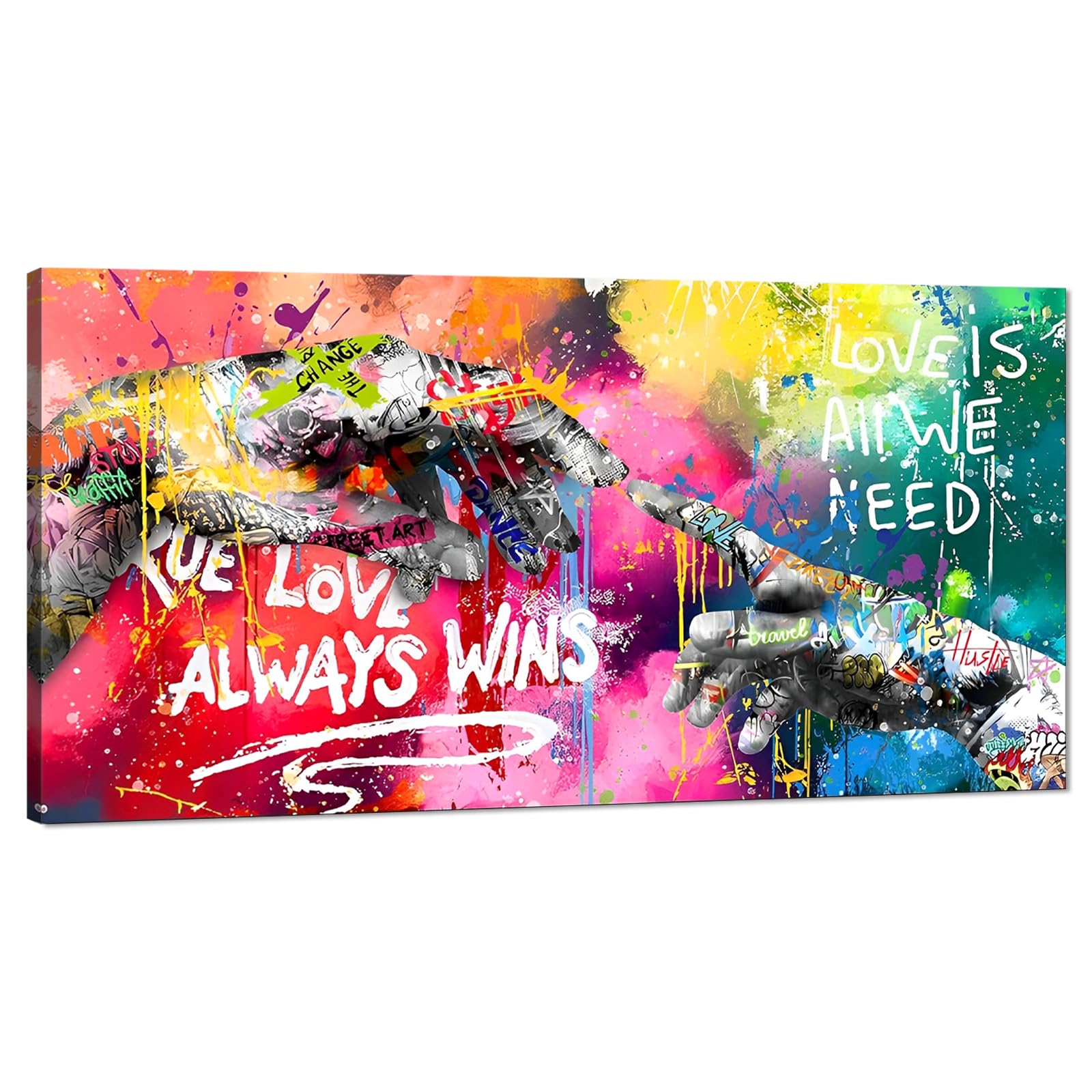 Novatique Large Size Graffiti Wall Art Love and Holding Hands Street Graffiti Canvas Wall Decor Banksy Graffiti Posters Artwork Pop Art Wall Decor for Living Room Bathroom,20x40inch