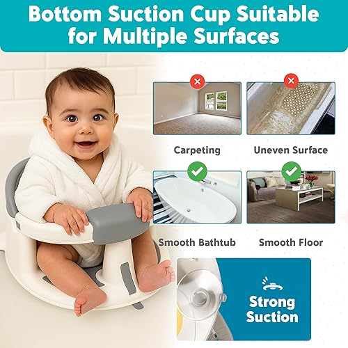 Miniatura 7 de Asiento de baño para bebés de 6 meses en adelante con dispositivo de temperatura flotante como regalo, asientos de baño para bebés sentados diseño