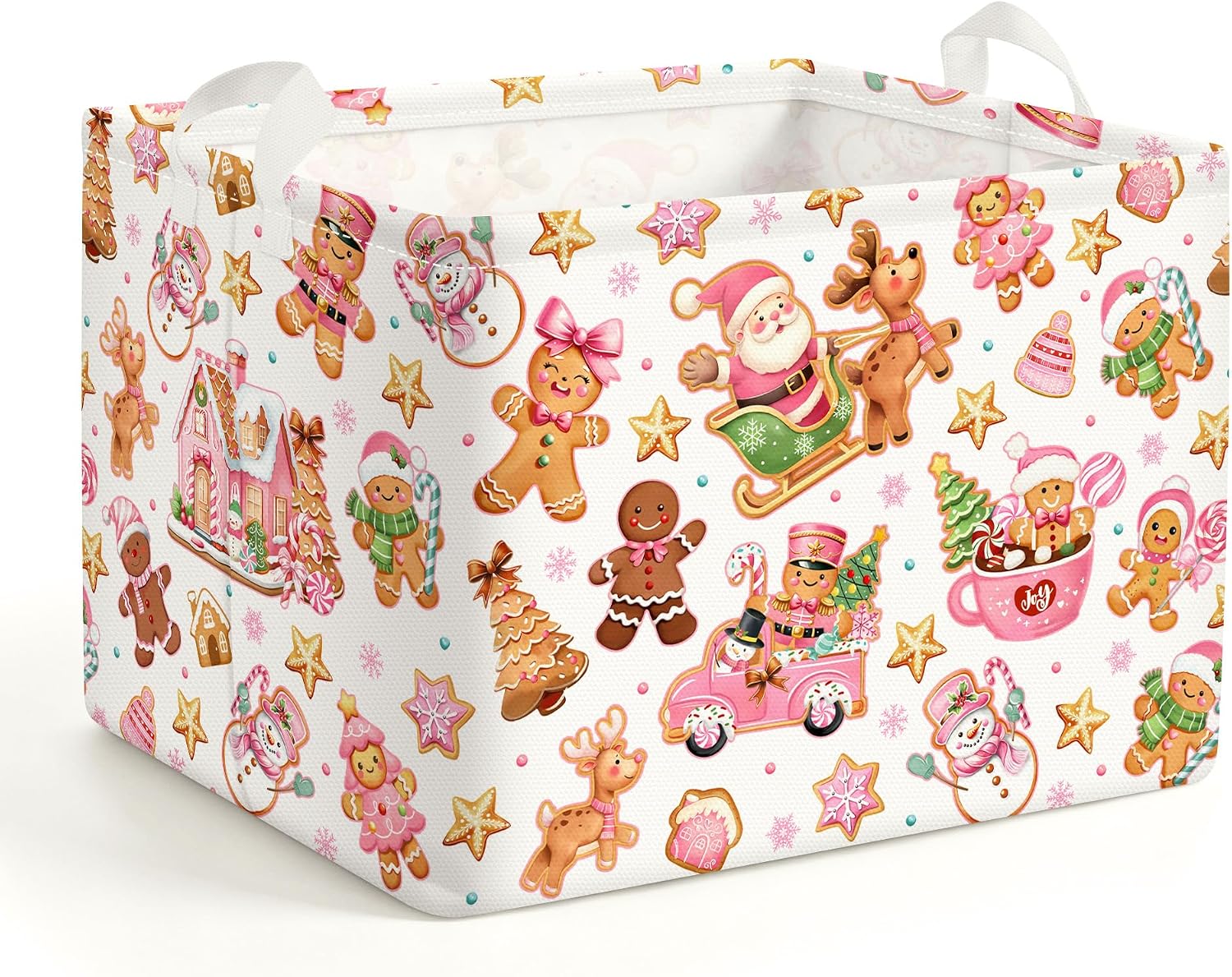 Pink Santa Claus Baby Storage Basket Christmas Clothes Kids Laundry Hamper Large Snowman Poinsettia Reindeer Girls Gift Toy Box Bin, Gingerbread Man, 40 * 30 * 30 cm