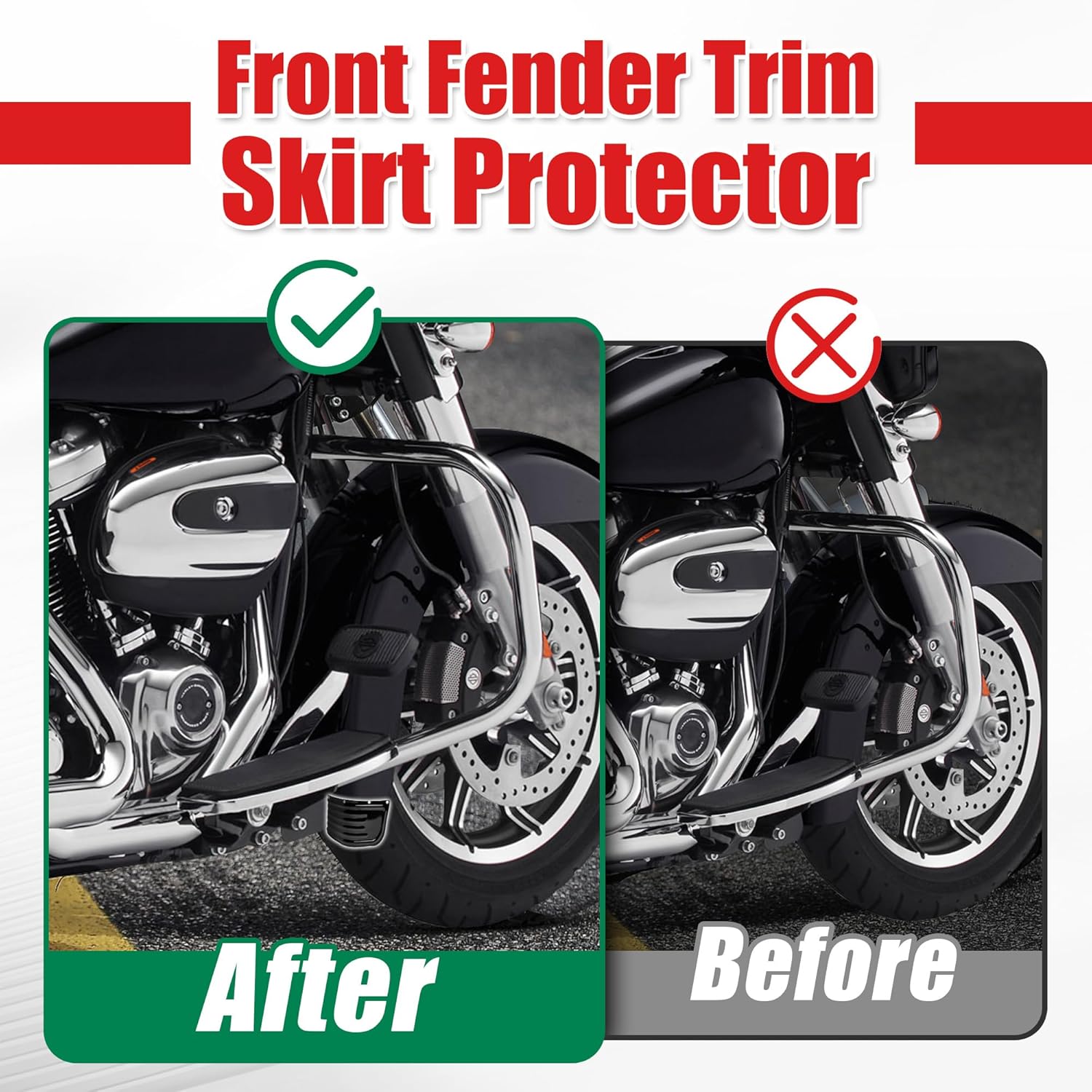 Goldfire Front Fender Trim Skirt Ribbed Steel Fender Protector Accessories Fit for Harley Electra Glide Road King Tri Glide 2014-2024, Black